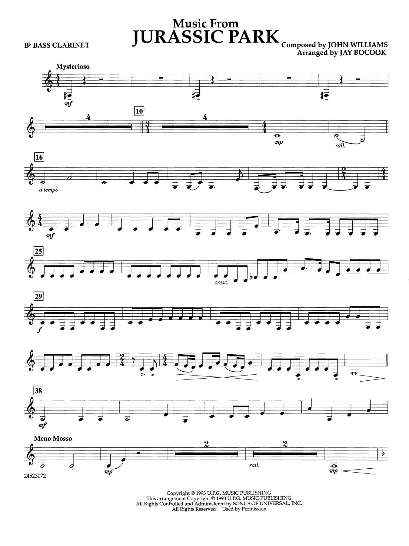 Music from Jurassic Park (arr. Jay Bocook) - Bb Bass Clarinet