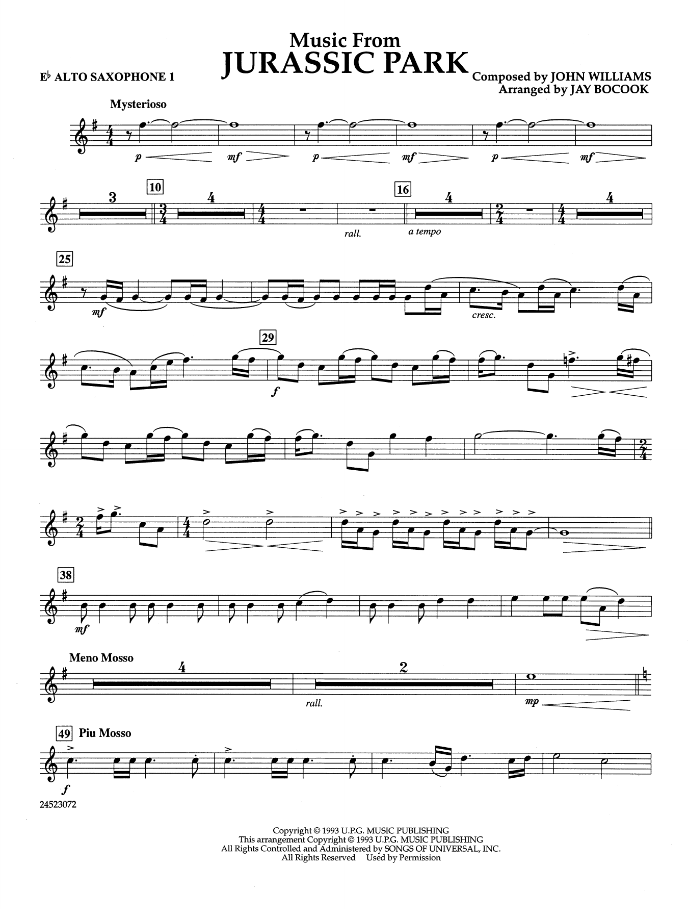 Music from Jurassic Park (arr. Jay Bocook) - Eb Alto Saxophone 1