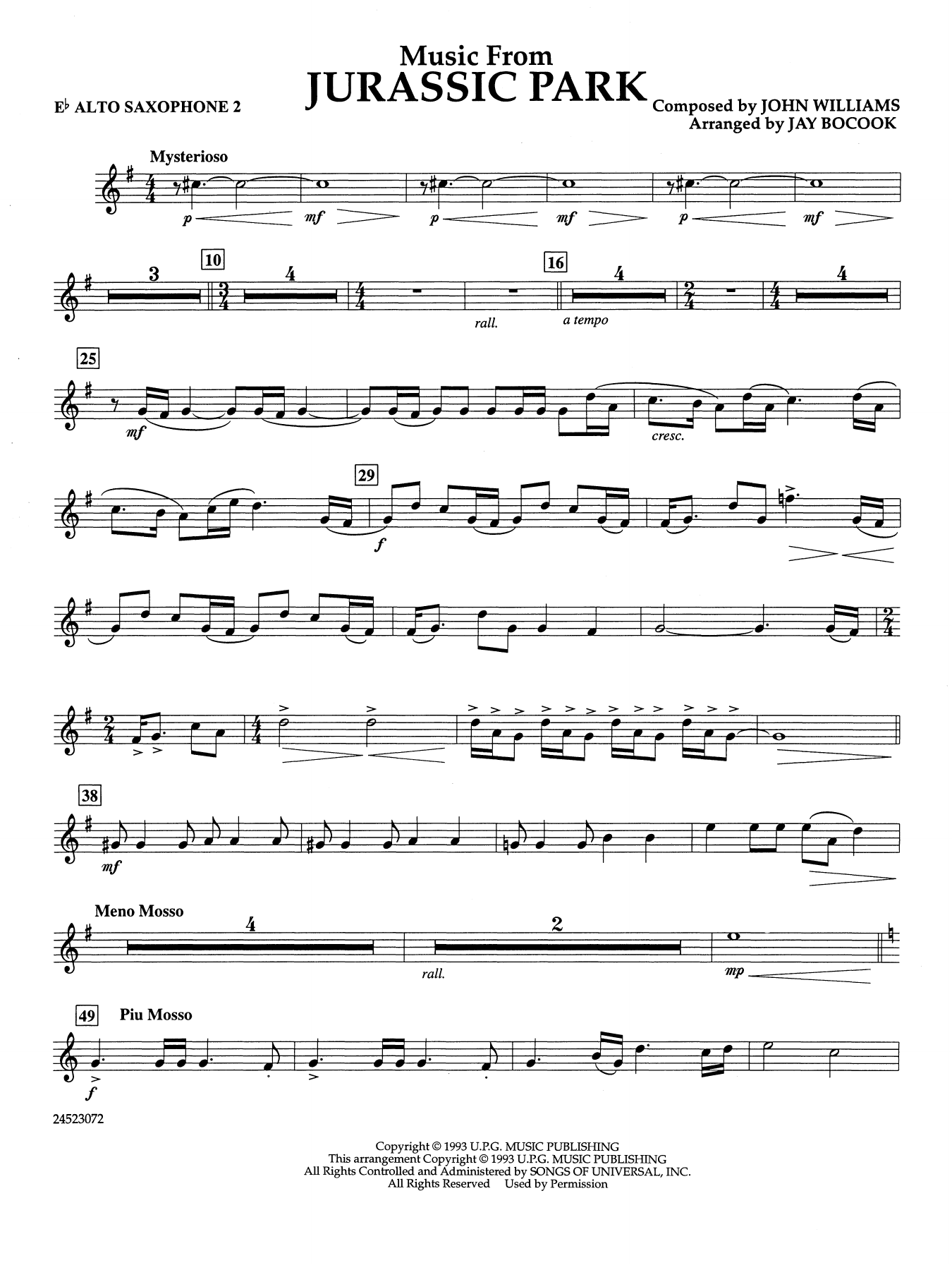 Music from Jurassic Park (arr. Jay Bocook) - Eb Alto Saxophone 2
