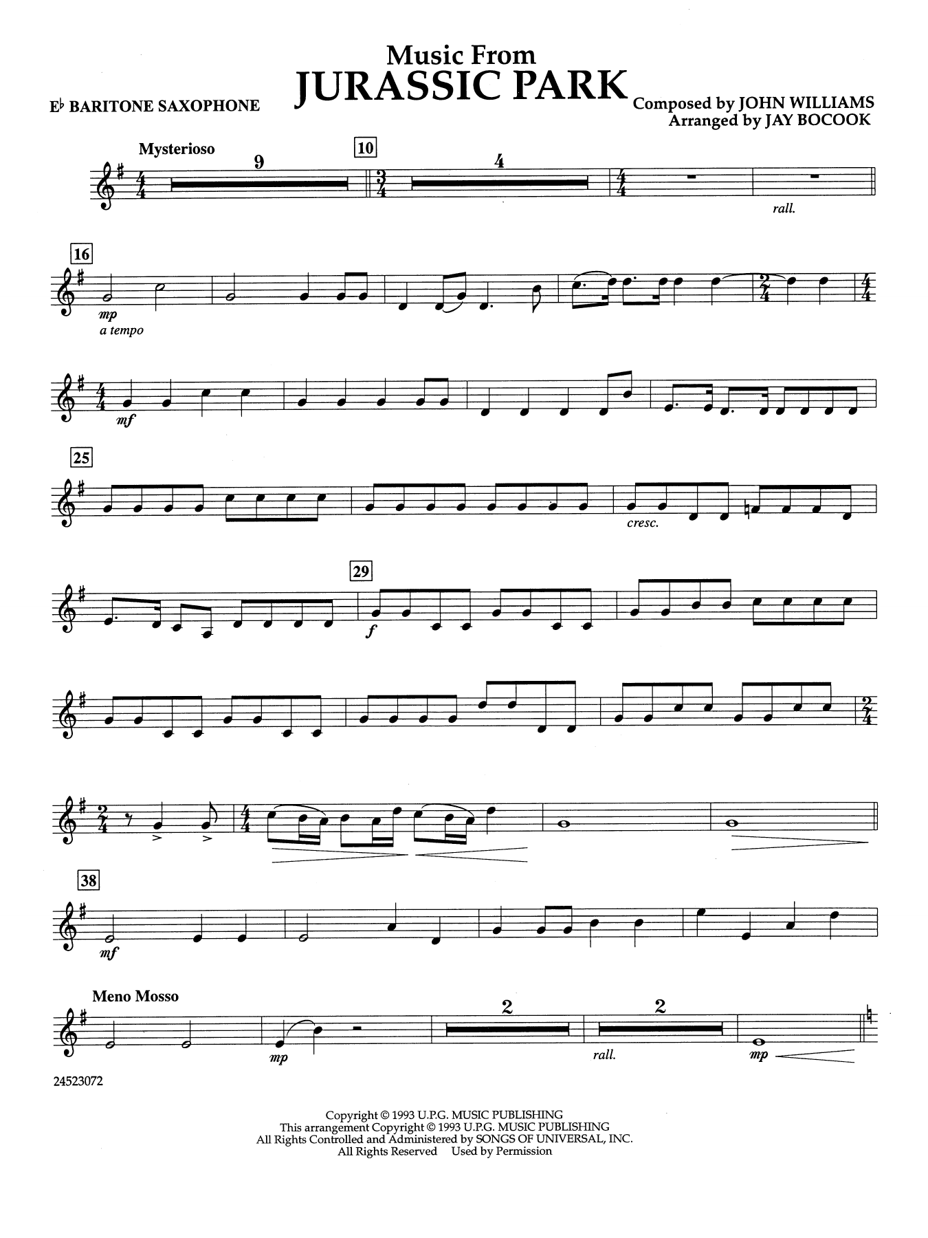 Music from Jurassic Park (arr. Jay Bocook) - Eb Baritone Saxophone