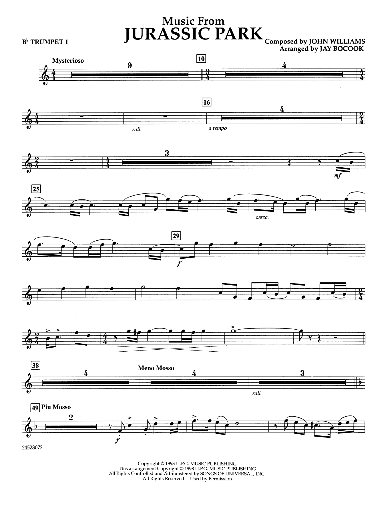 Music from Jurassic Park (arr. Jay Bocook) - Bb Trumpet 1