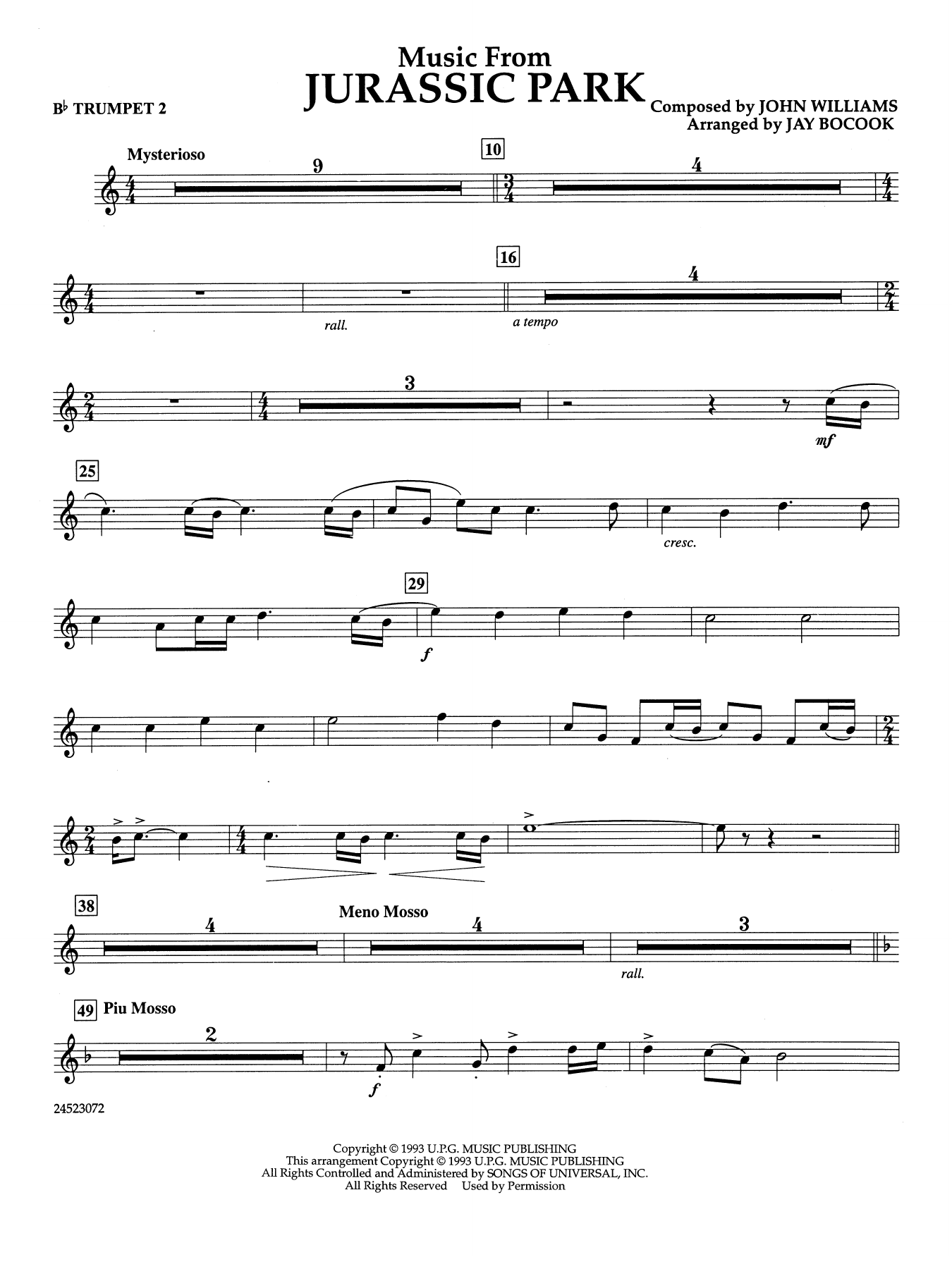 Music from Jurassic Park (arr. Jay Bocook) - Bb Trumpet 2