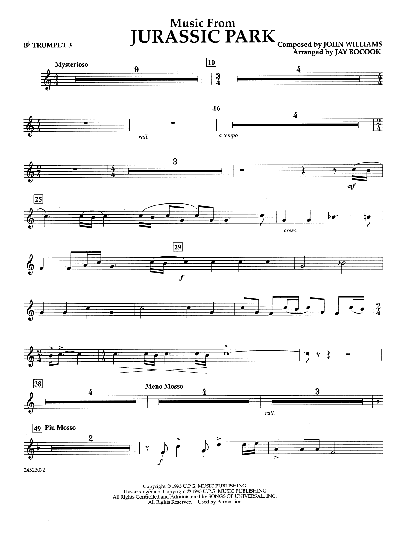 Music from Jurassic Park (arr. Jay Bocook) - Bb Trumpet 3