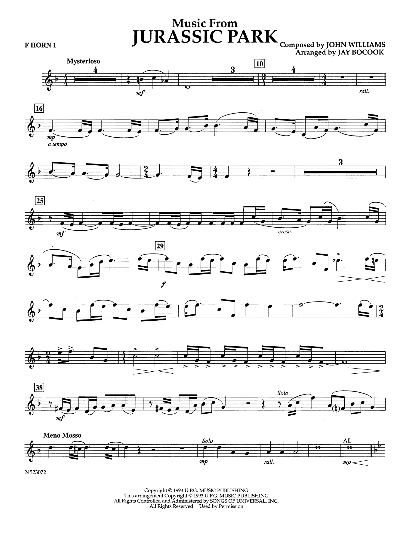 Music from Jurassic Park (arr. Jay Bocook) - F Horn 1