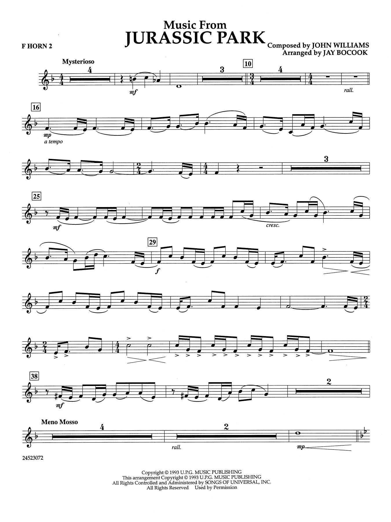 Music from Jurassic Park (arr. Jay Bocook) - F Horn 2