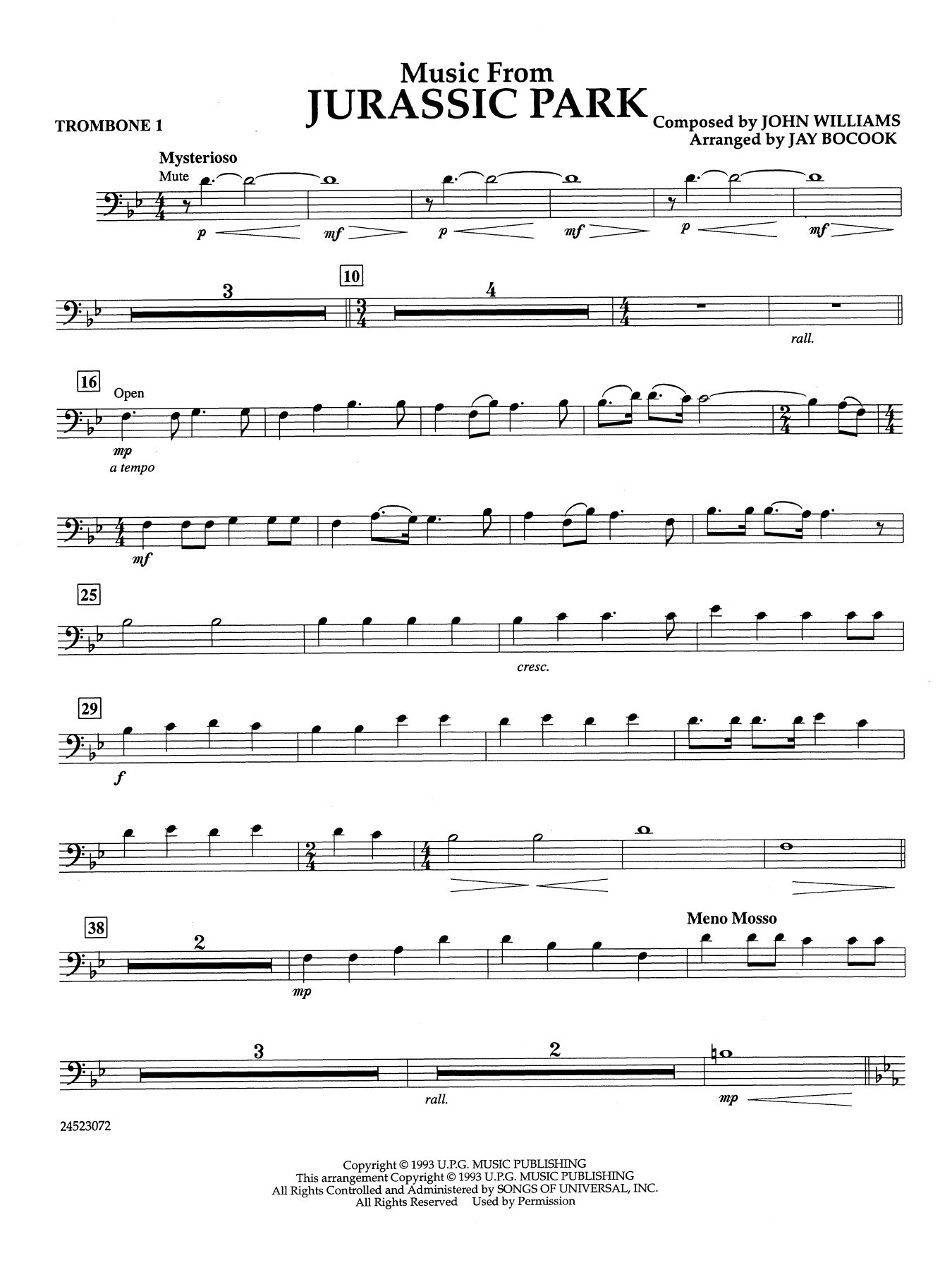 Music from Jurassic Park (arr. Jay Bocook) - Trombone 1