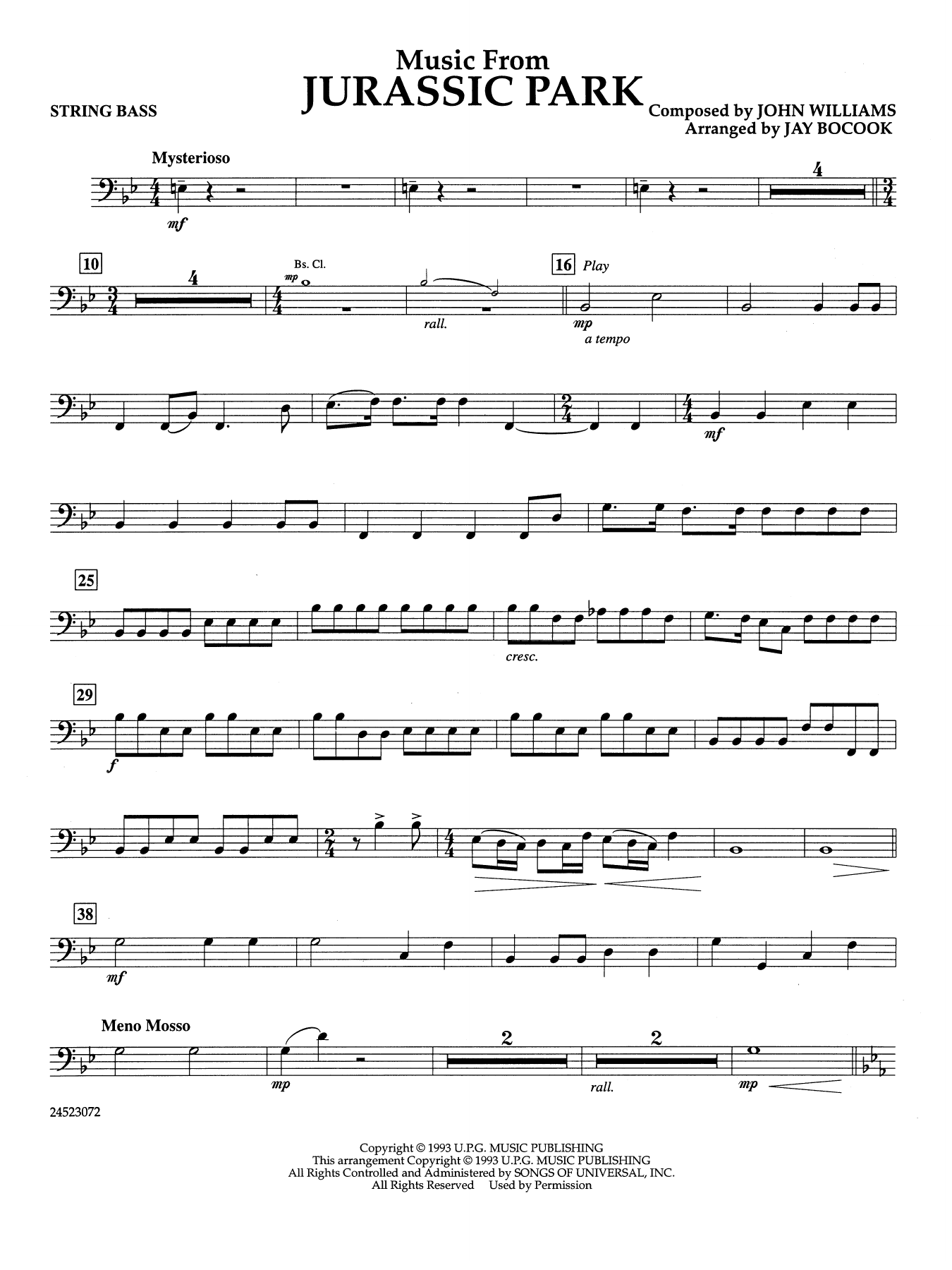 Music from Jurassic Park (arr. Jay Bocook) - String Bass