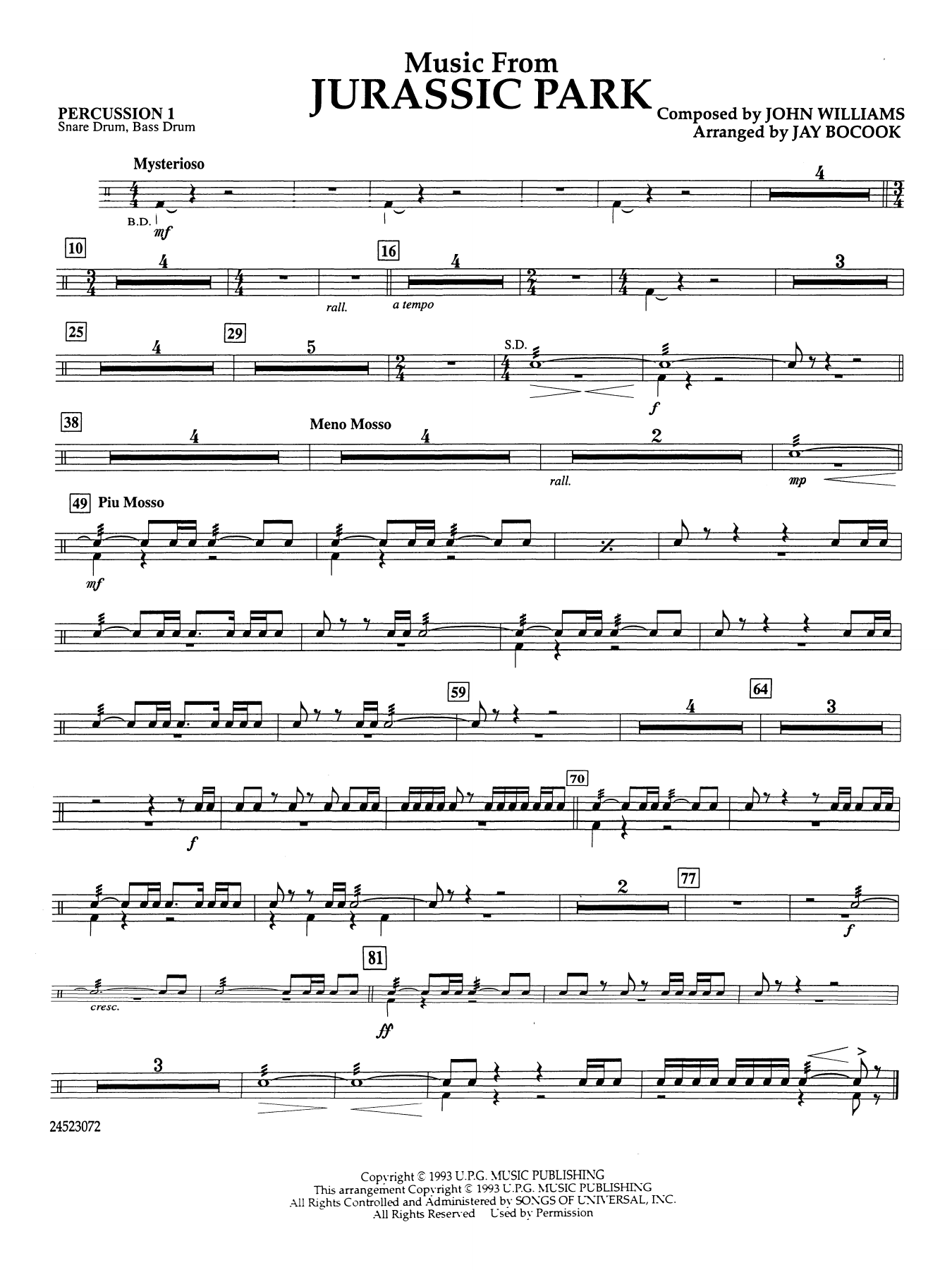 Music from Jurassic Park (arr. Jay Bocook) - Percussion 1