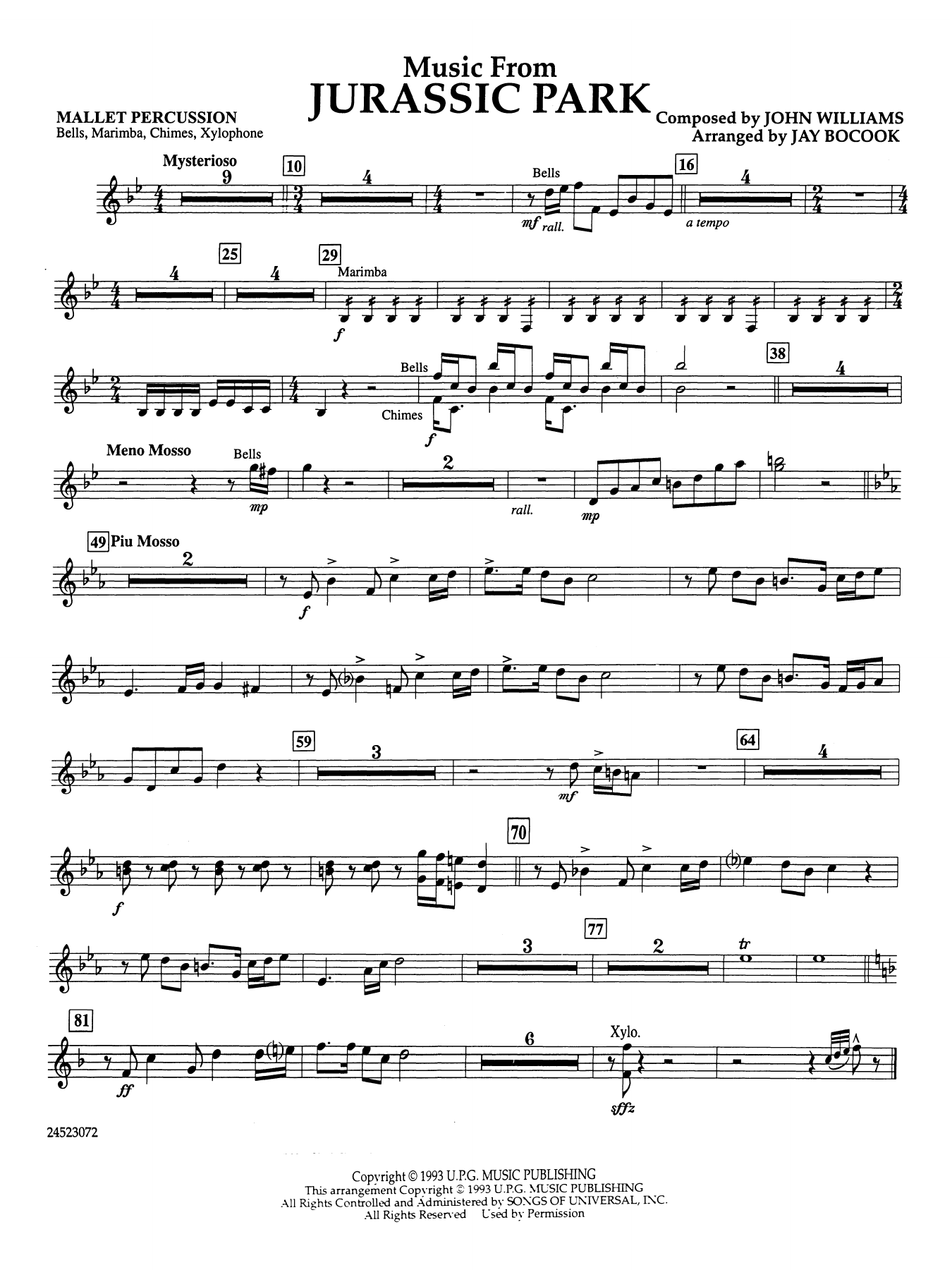 Music from Jurassic Park (arr. Jay Bocook) - Mallet Percussion