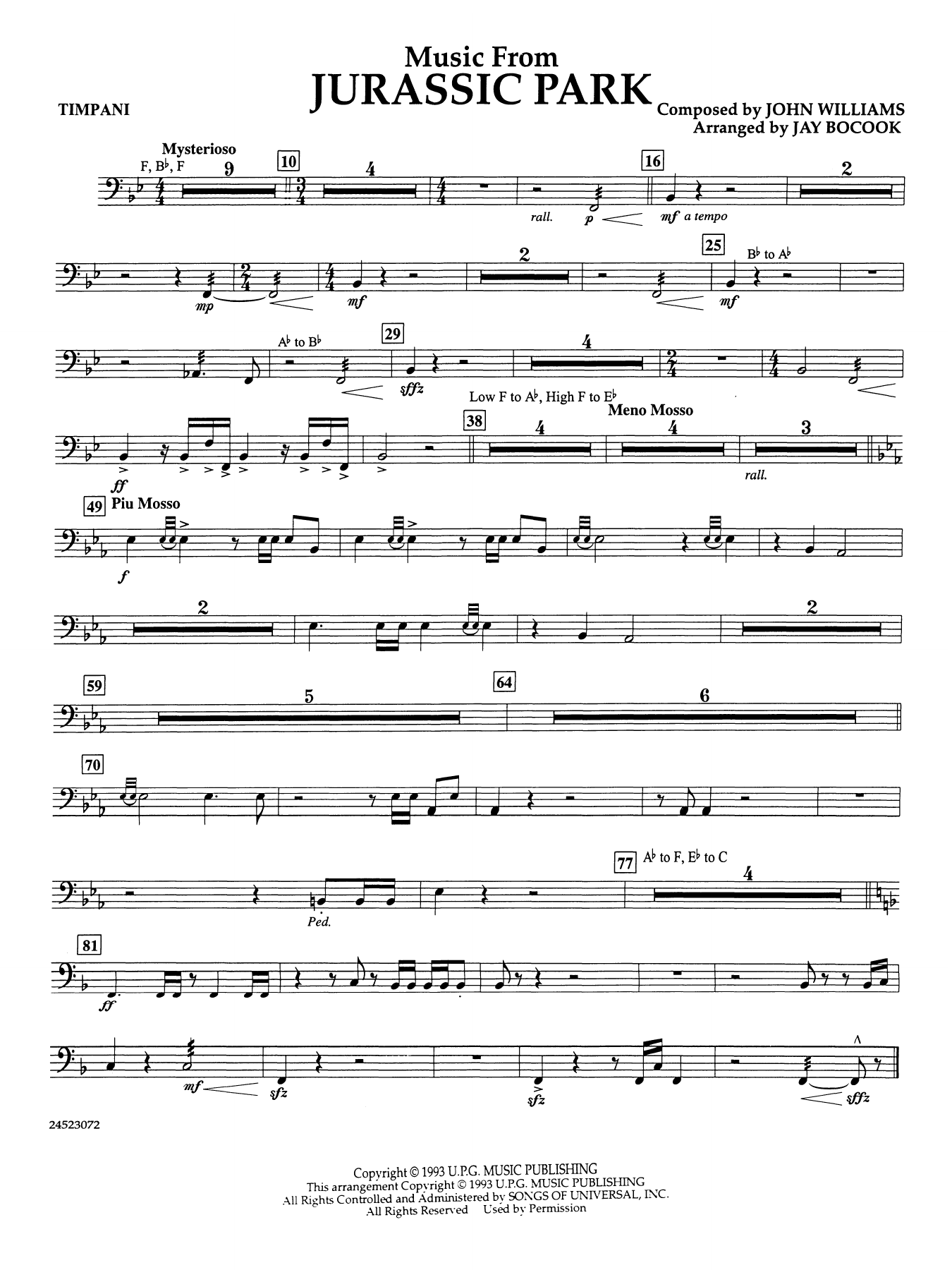 Music from Jurassic Park (arr. Jay Bocook) - Timpani