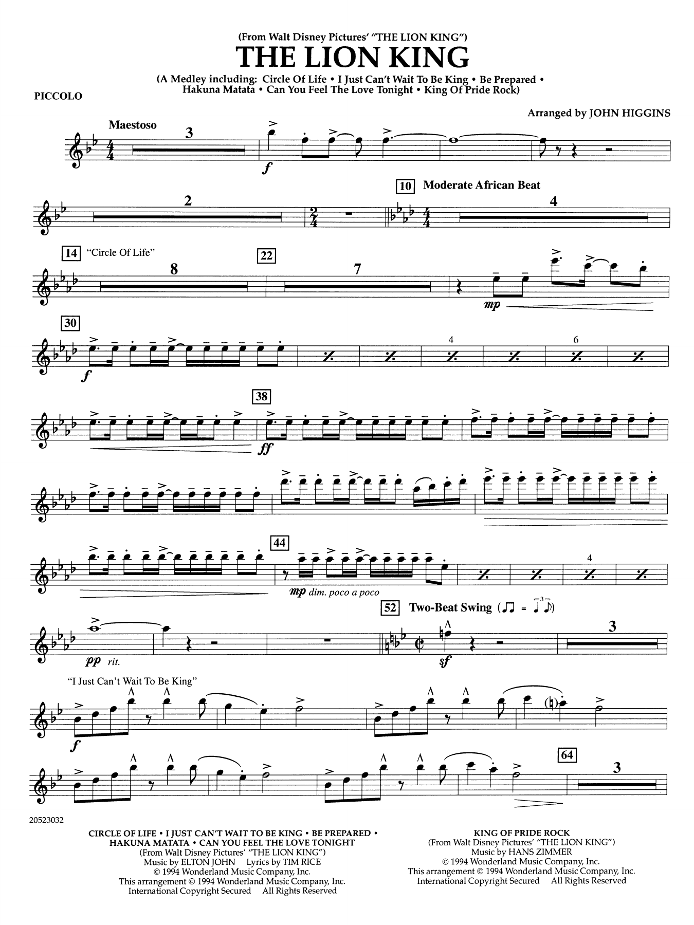 The Lion King (arr. John Higgins) - Piccolo