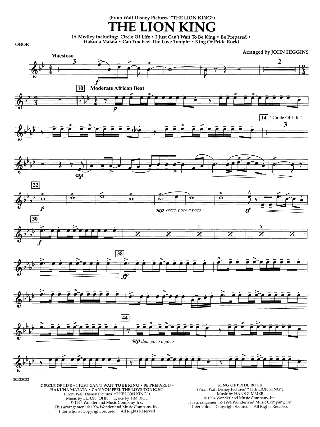 The Lion King (arr. John Higgins) - Oboe