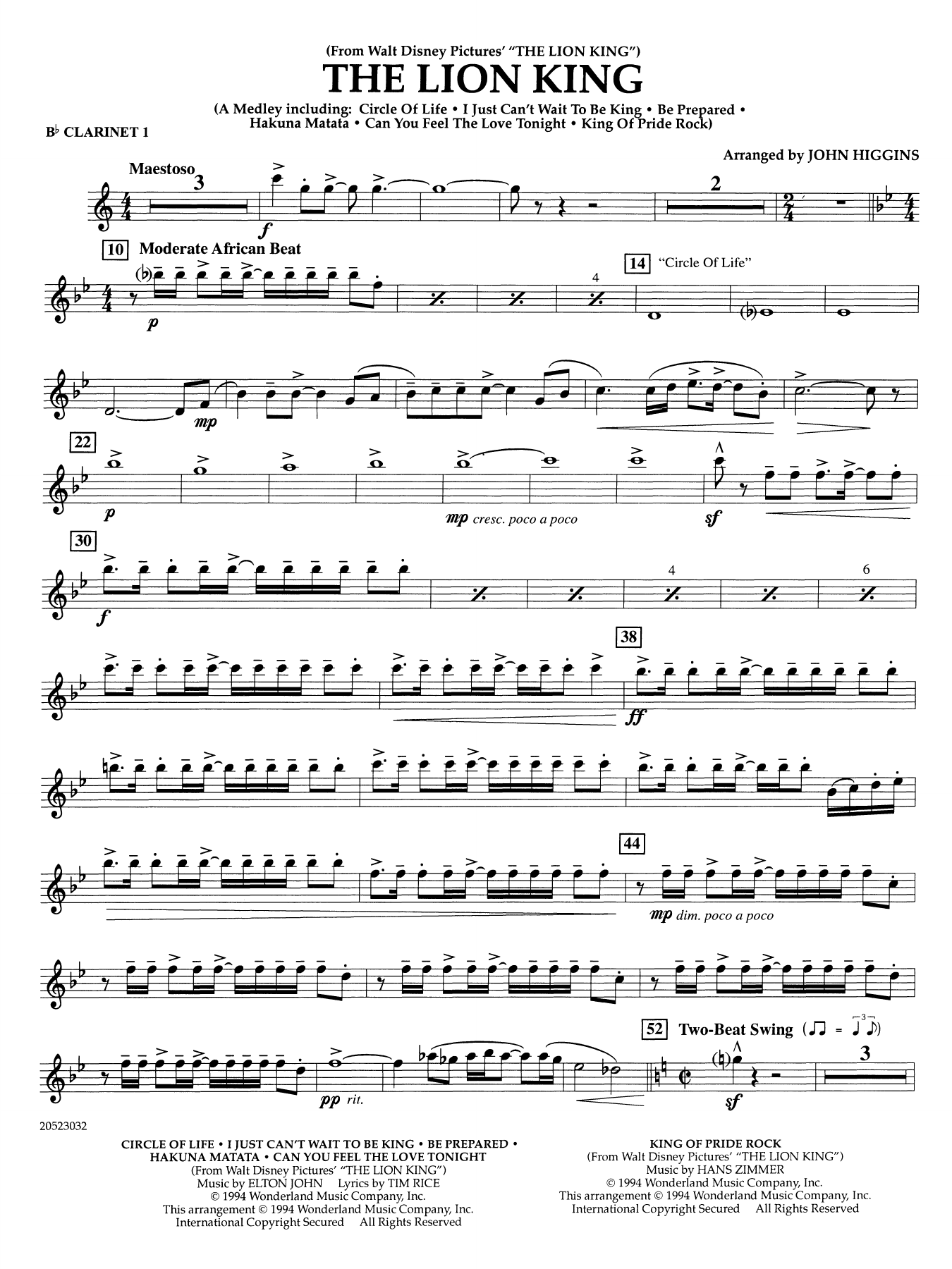 The Lion King (arr. John Higgins) - Bb Clarinet 1