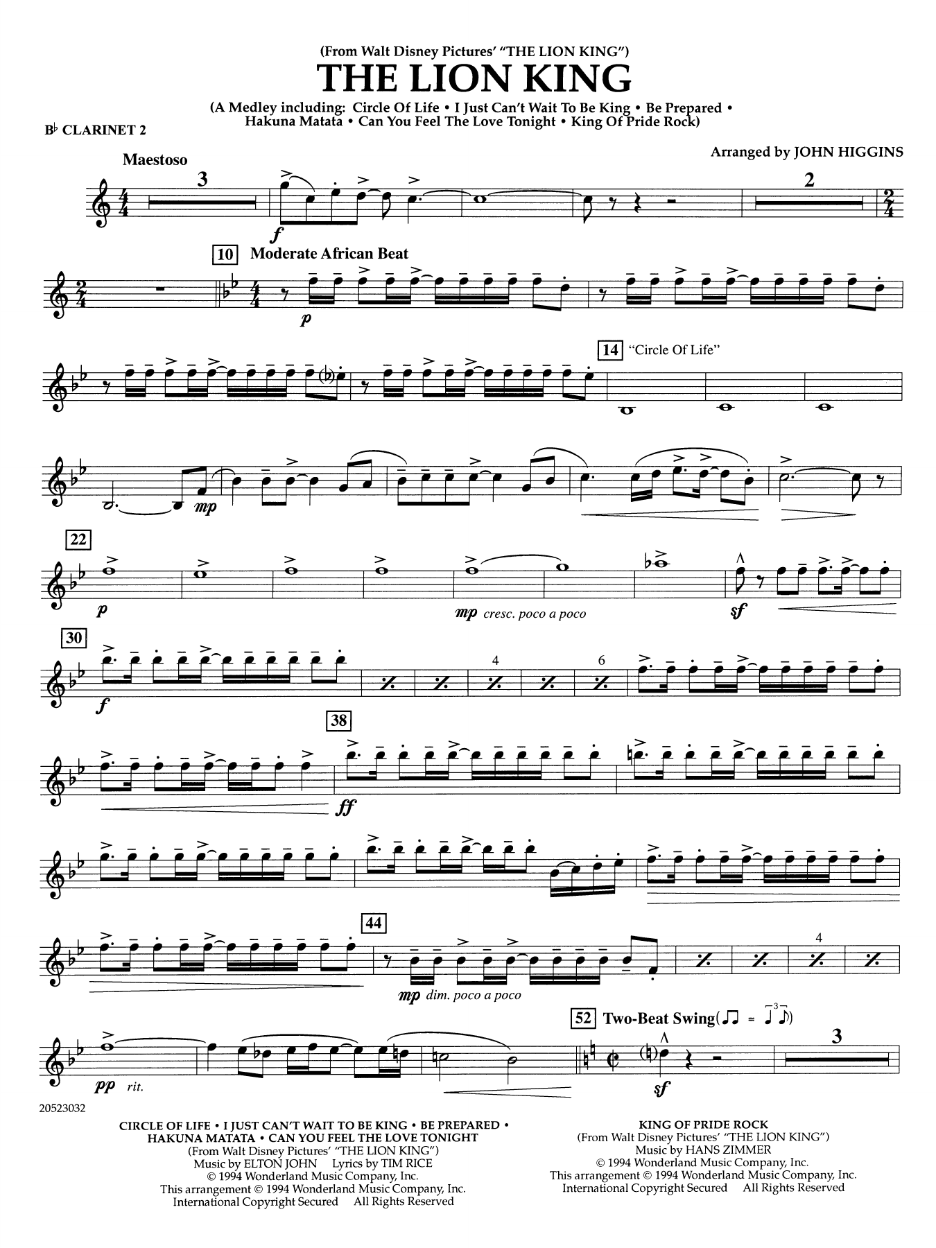 The Lion King (arr. John Higgins) - Bb Clarinet 2