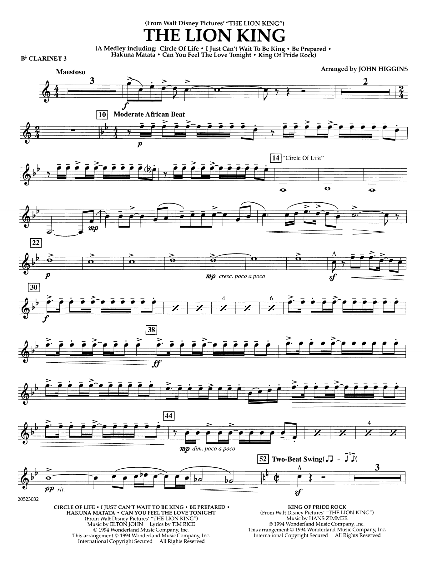 The Lion King (arr. John Higgins) - Bb Clarinet 3