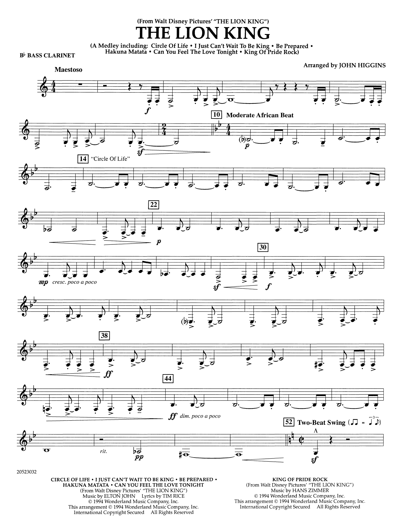 The Lion King (arr. John Higgins) - Bb Bass Clarinet