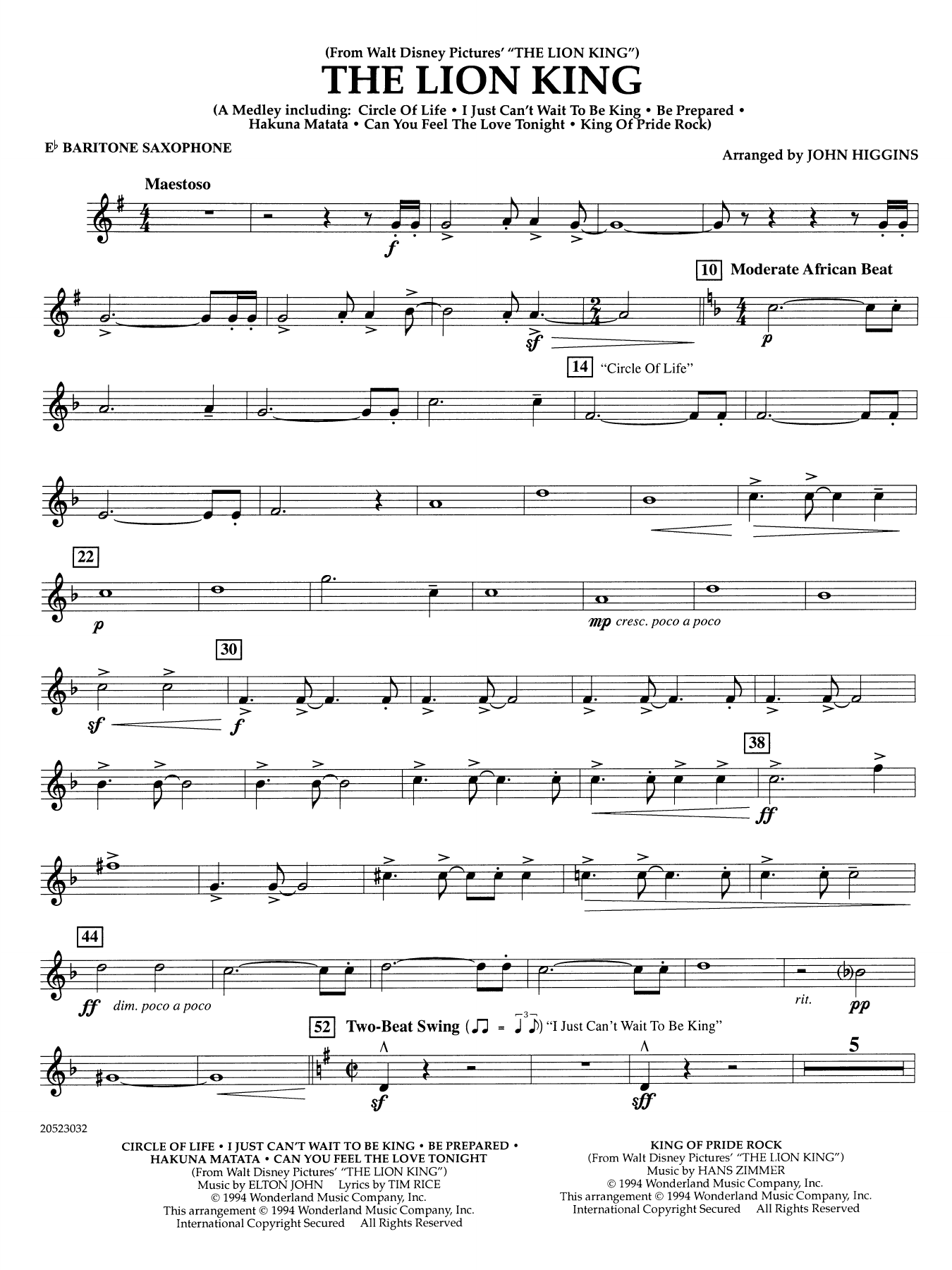 The Lion King (arr. John Higgins) - Eb Baritone Saxophone