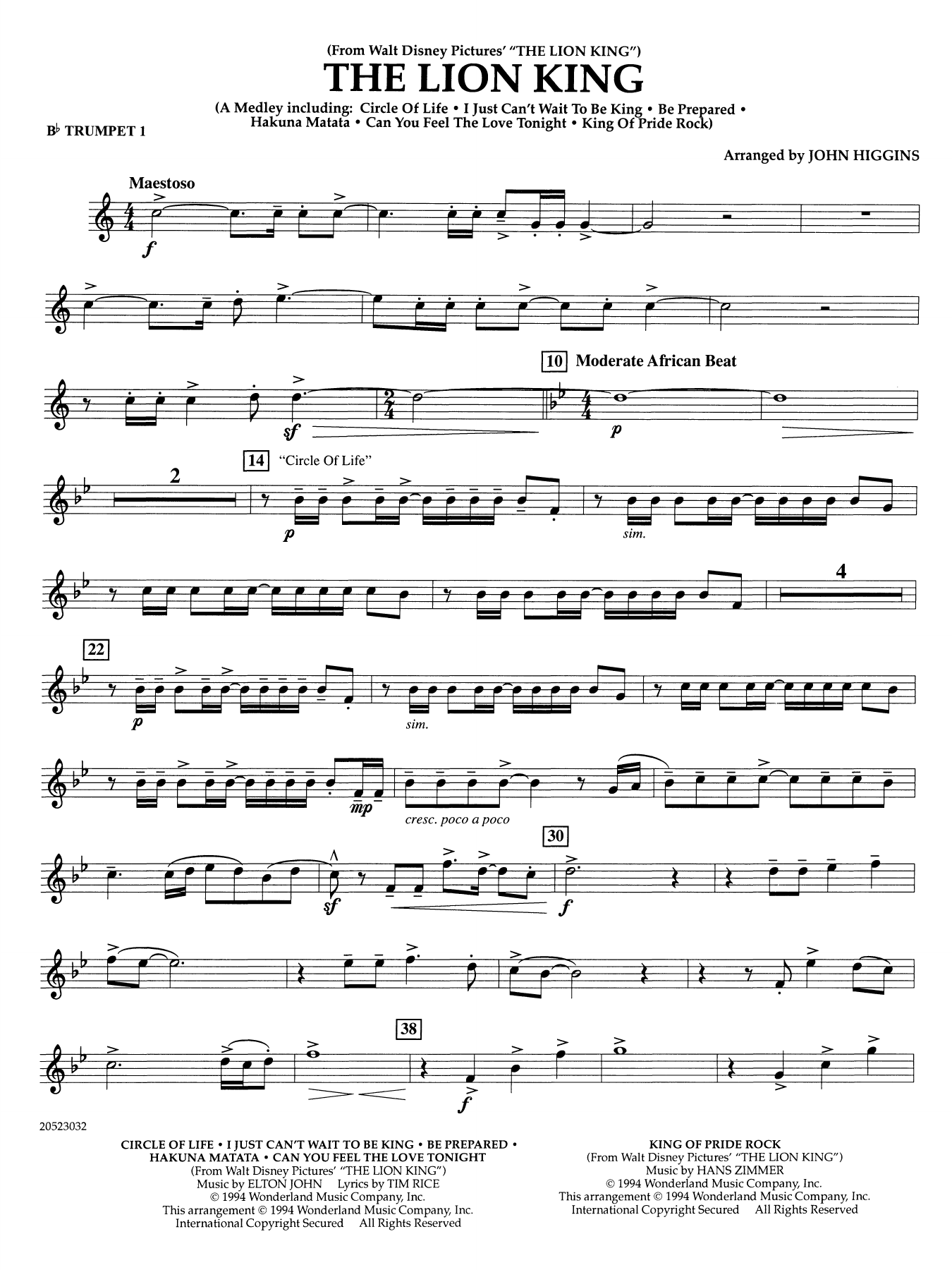 The Lion King (arr. John Higgins) - Bb Trumpet 1
