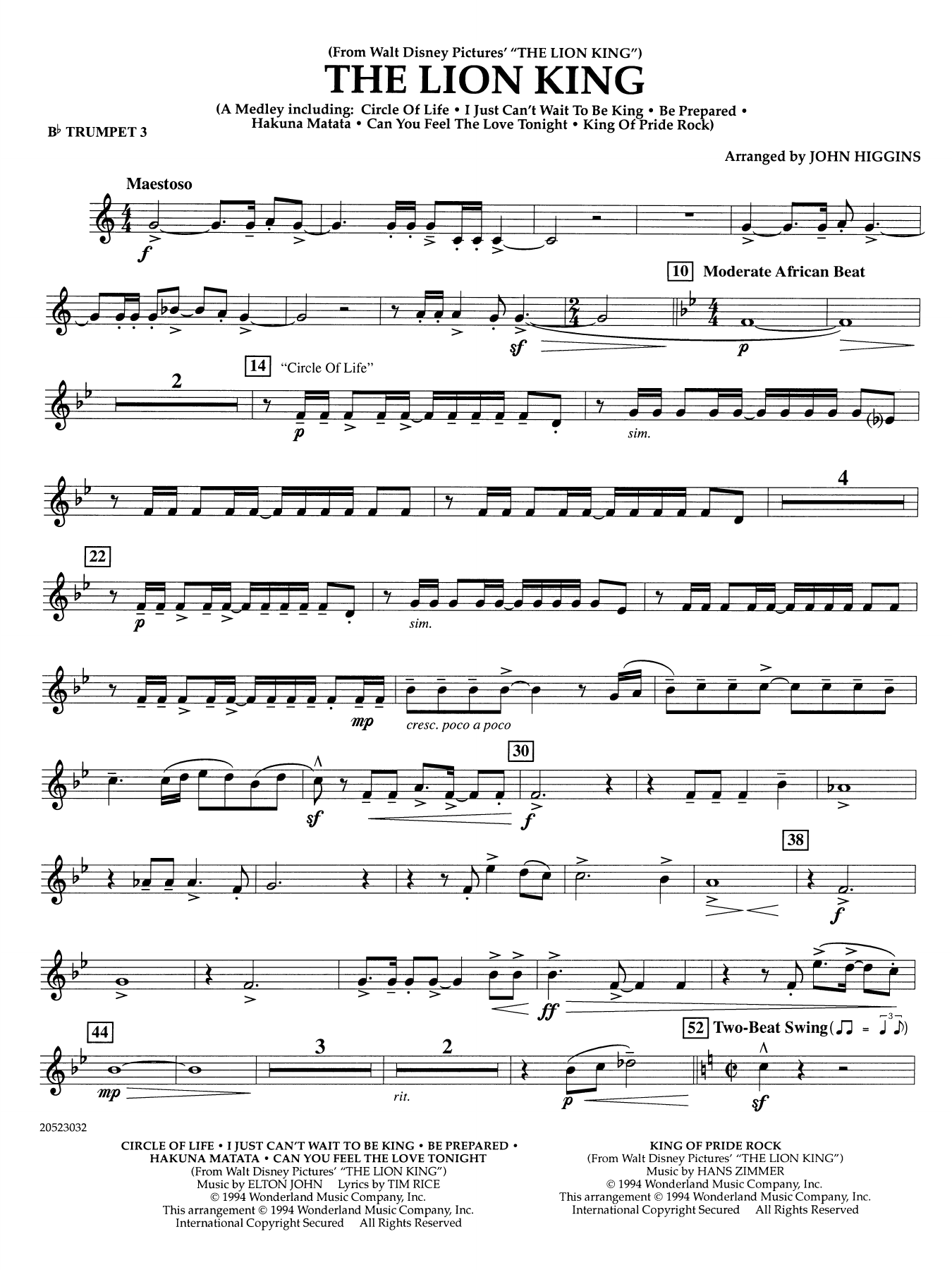 The Lion King (arr. John Higgins) - Bb Trumpet 3
