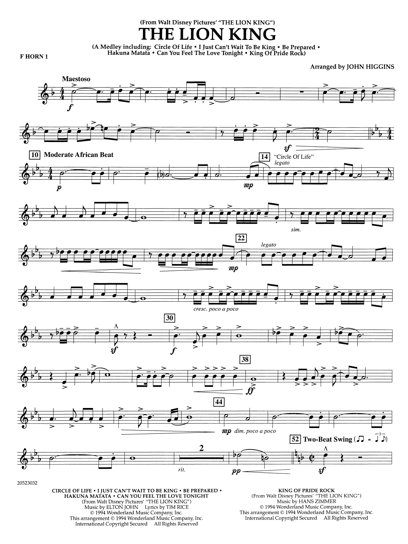 The Lion King (arr. John Higgins) - F Horn 1