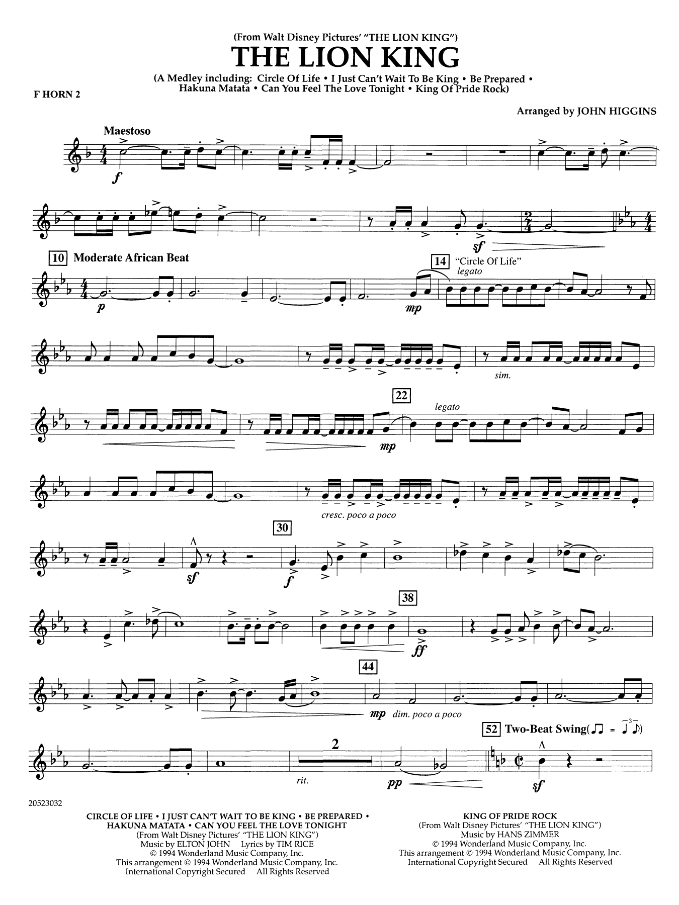The Lion King (arr. John Higgins) - F Horn 2