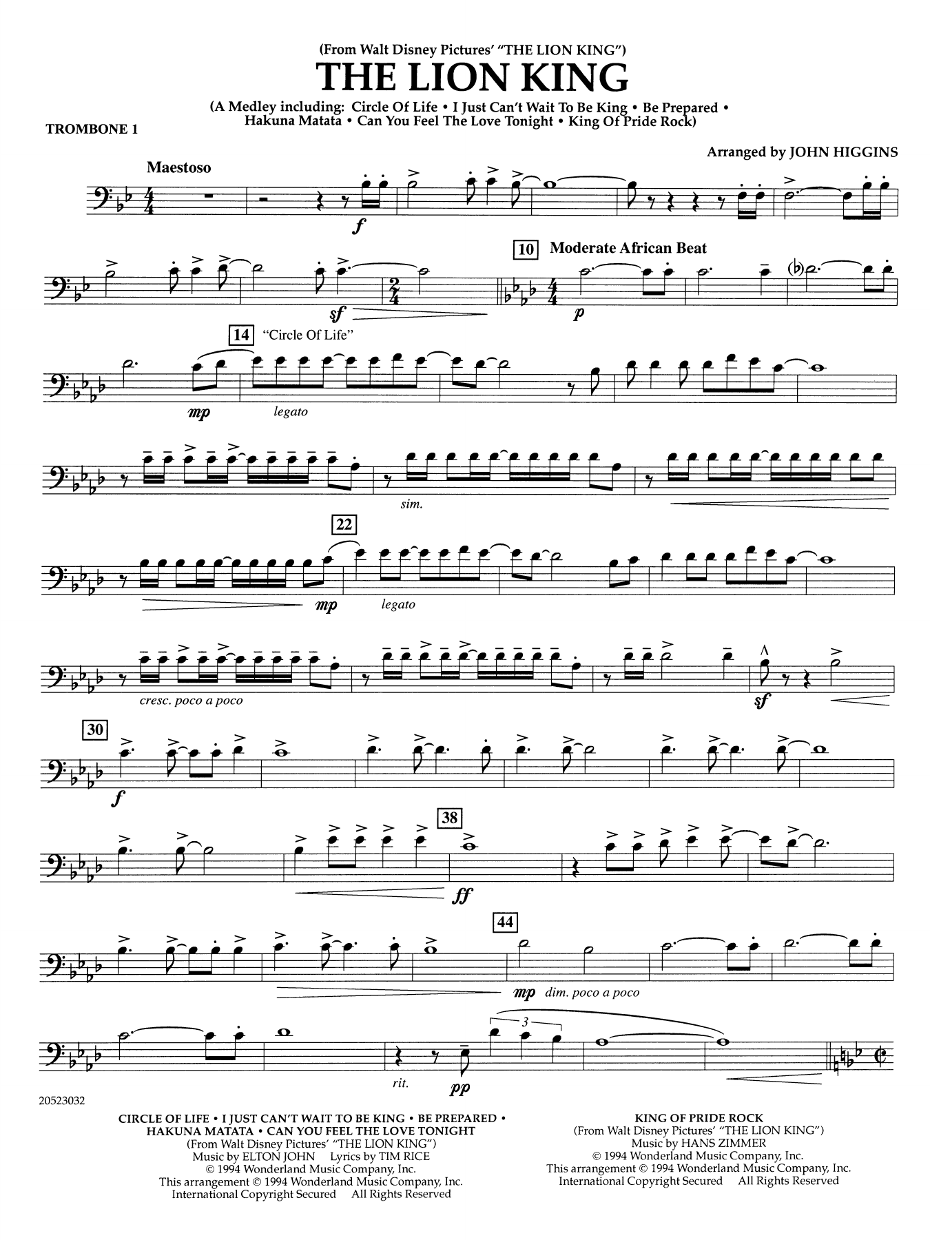 The Lion King (arr. John Higgins) - Trombone 1