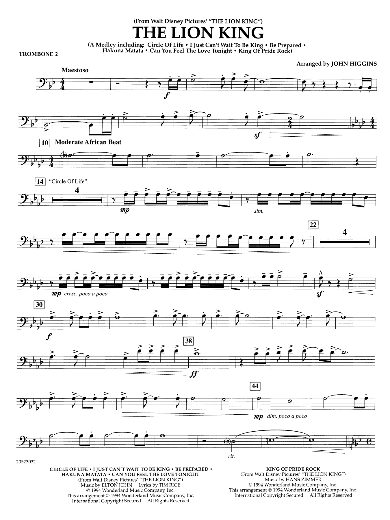 The Lion King (arr. John Higgins) - Trombone 2