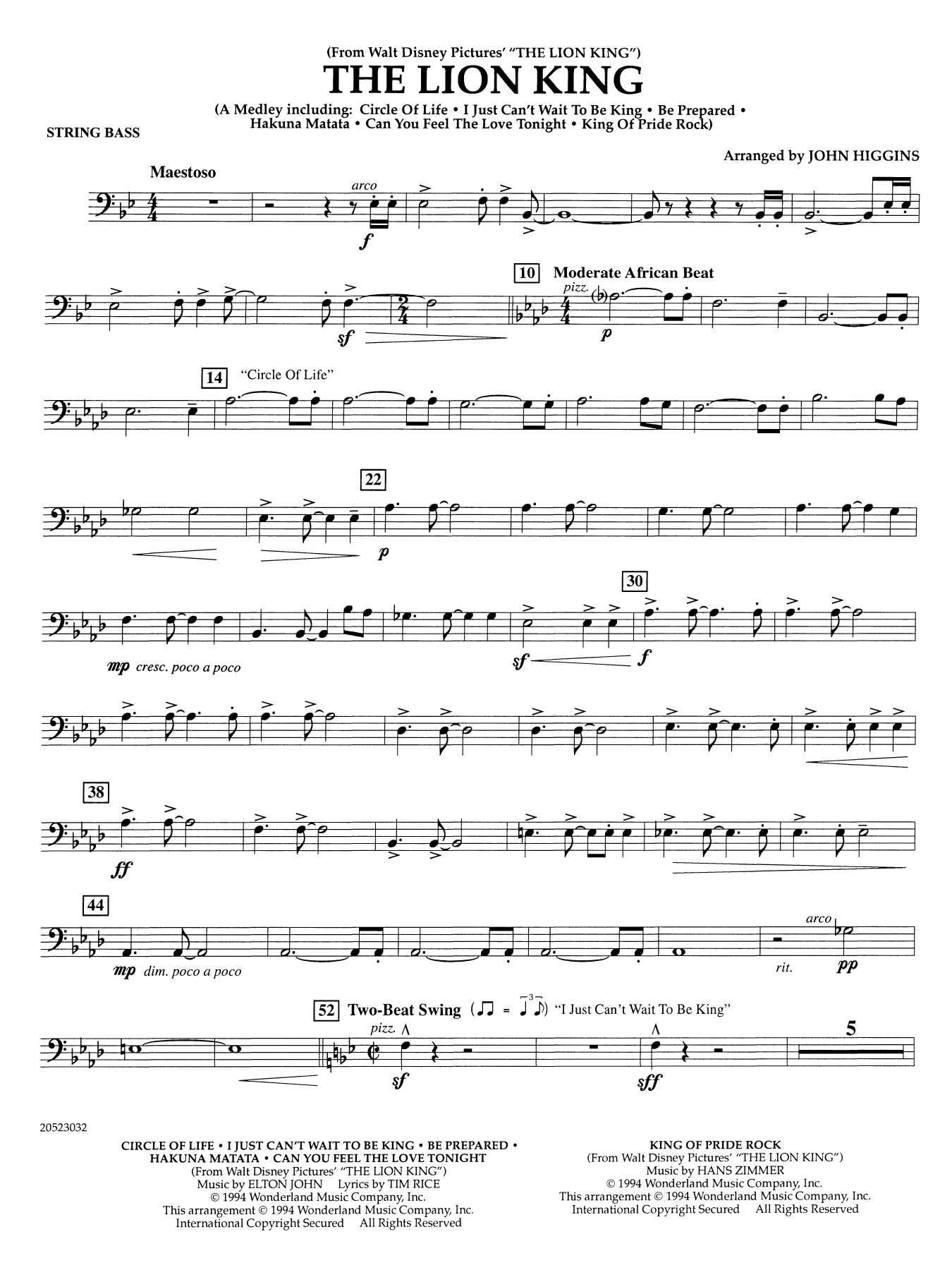 The Lion King (arr. John Higgins) - String Bass