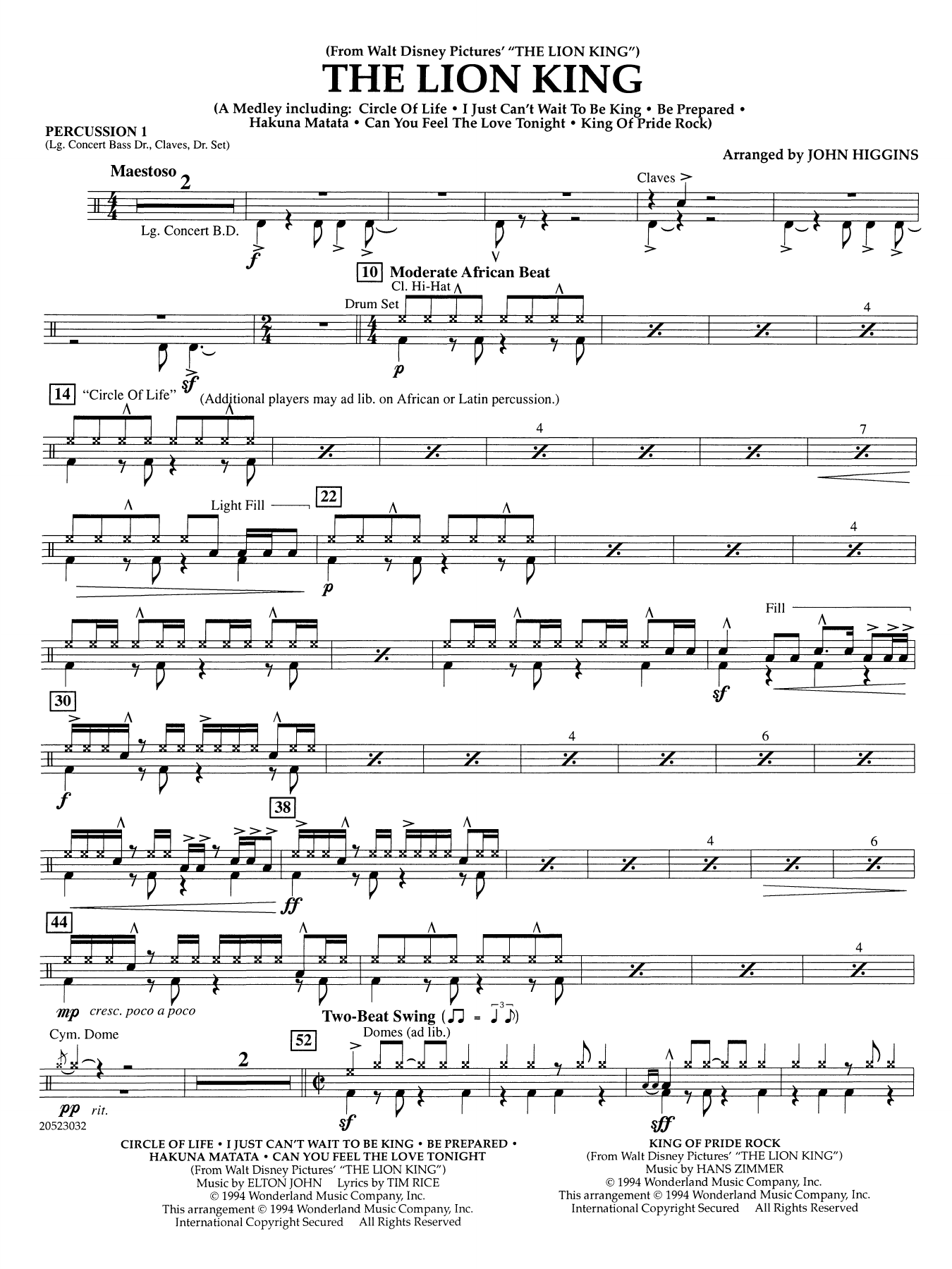 The Lion King (arr. John Higgins) - Percussion 1