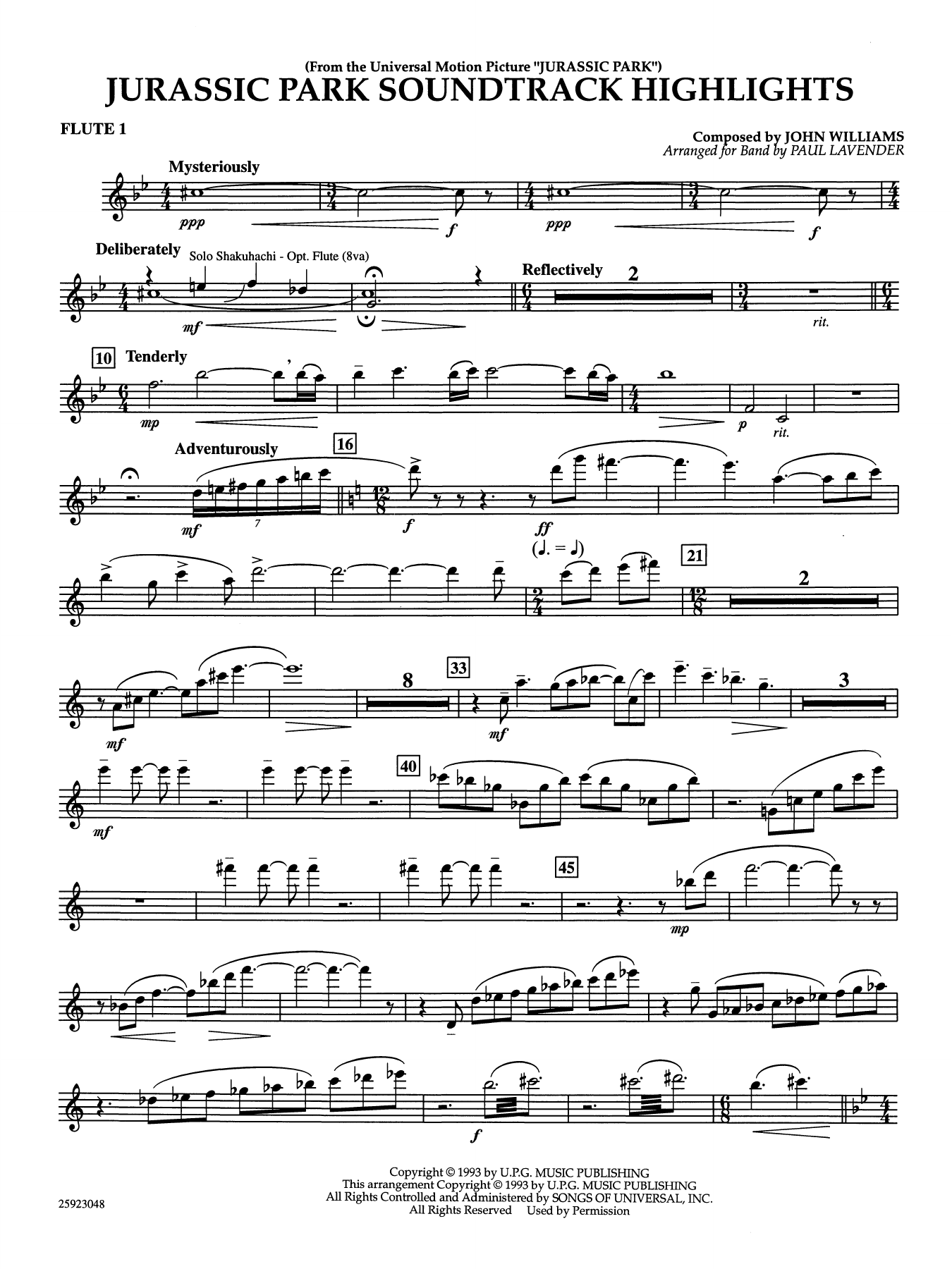Jurassic Park Soundtrack Highlights (arr. Paul Lavender) - Flute 1