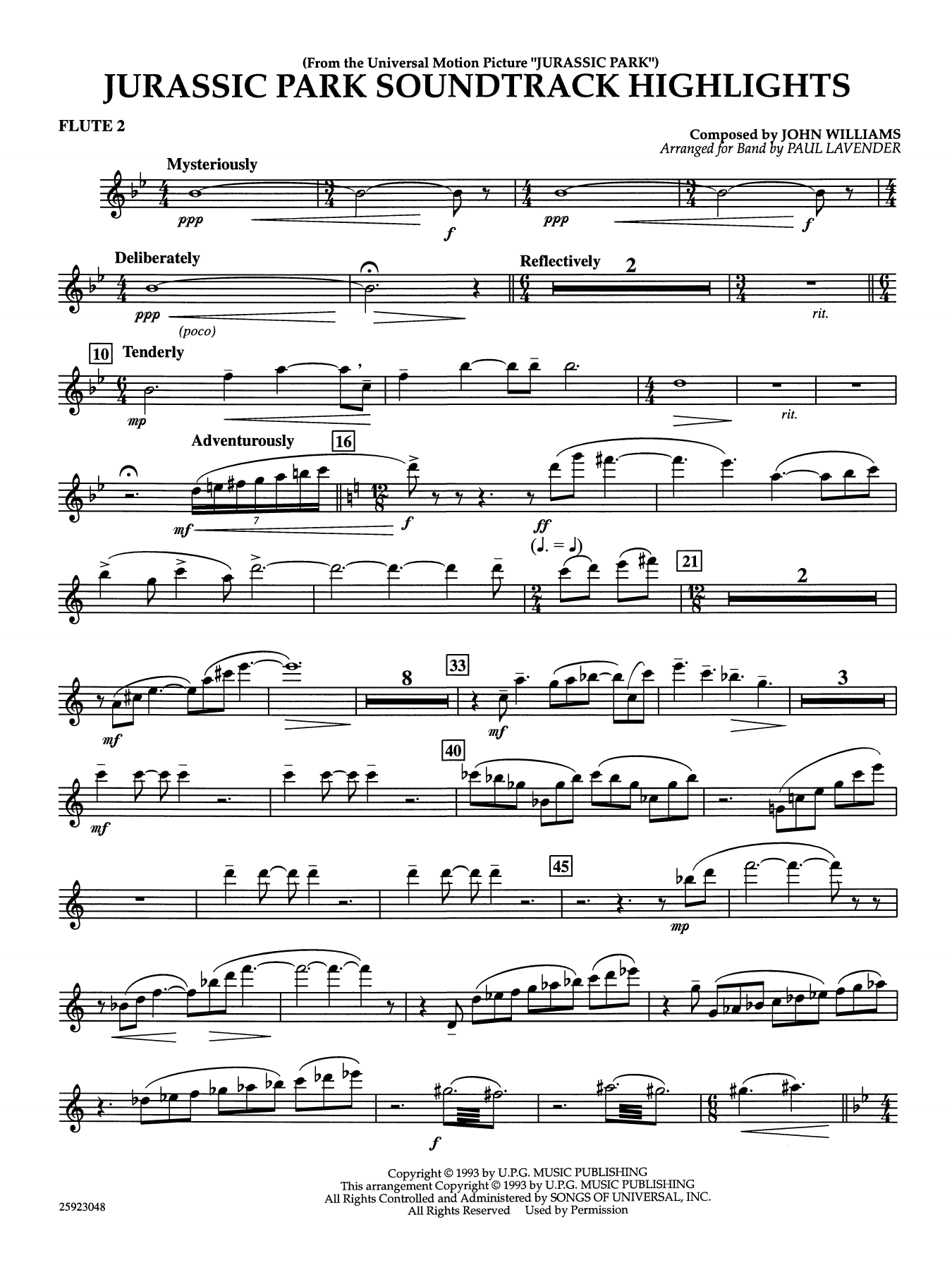 Jurassic Park Soundtrack Highlights (arr. Paul Lavender) - Flute 2