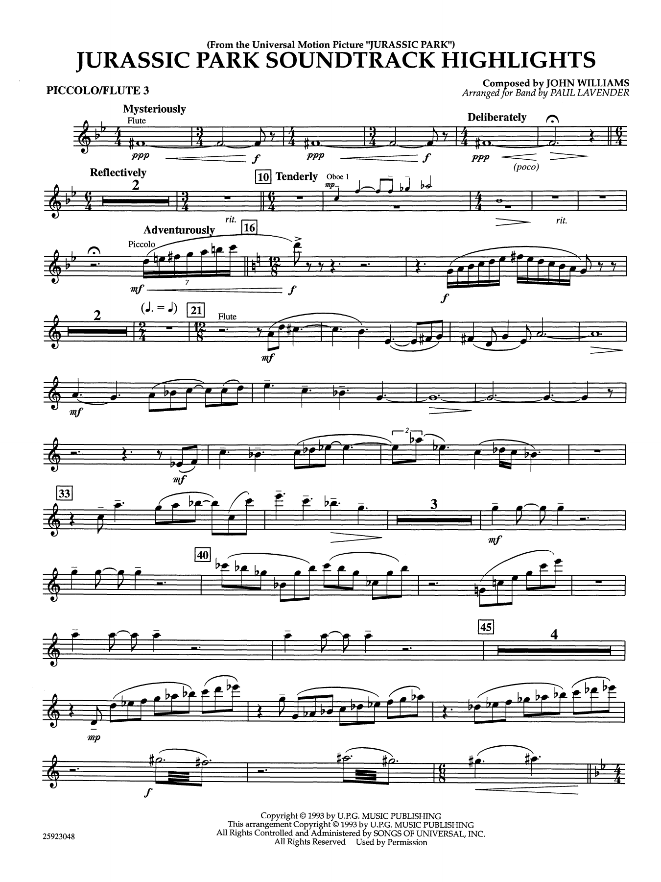 Jurassic Park Soundtrack Highlights (arr. Paul Lavender) - Piccolo/Flute 3