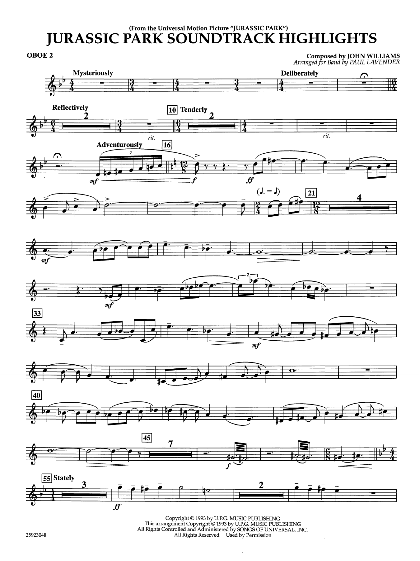 Jurassic Park Soundtrack Highlights (arr. Paul Lavender) - Oboe 2