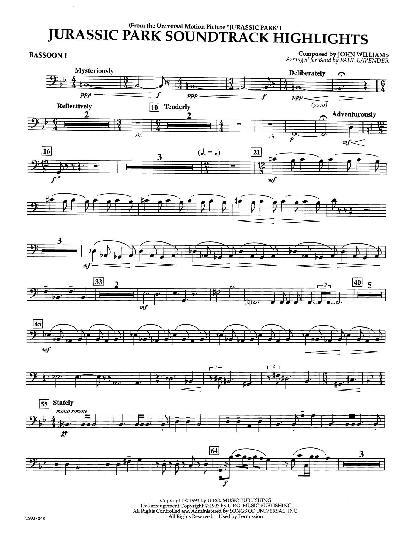 Jurassic Park Soundtrack Highlights (arr. Paul Lavender) - Bassoon 1