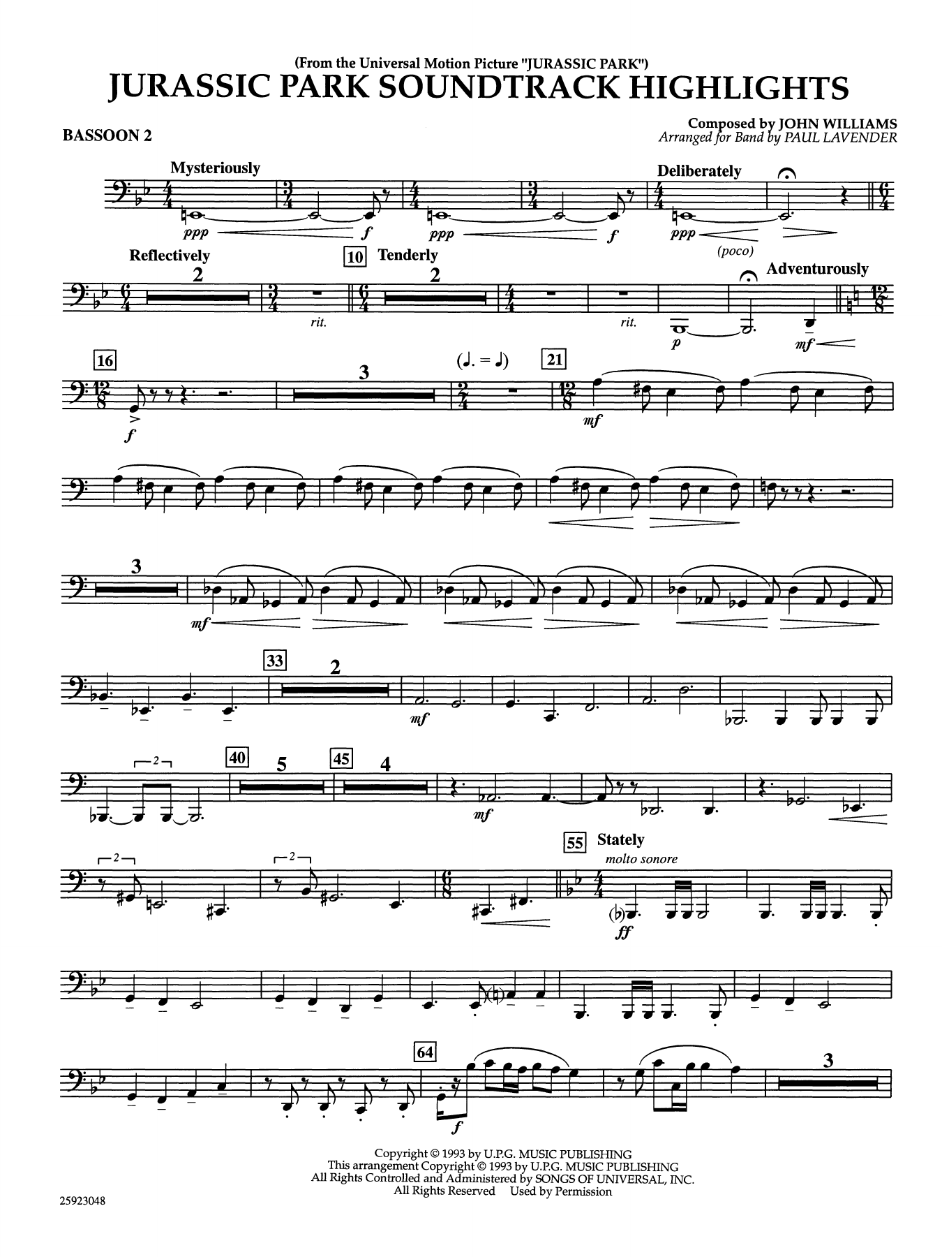 Jurassic Park Soundtrack Highlights (arr. Paul Lavender) - Bassoon 2