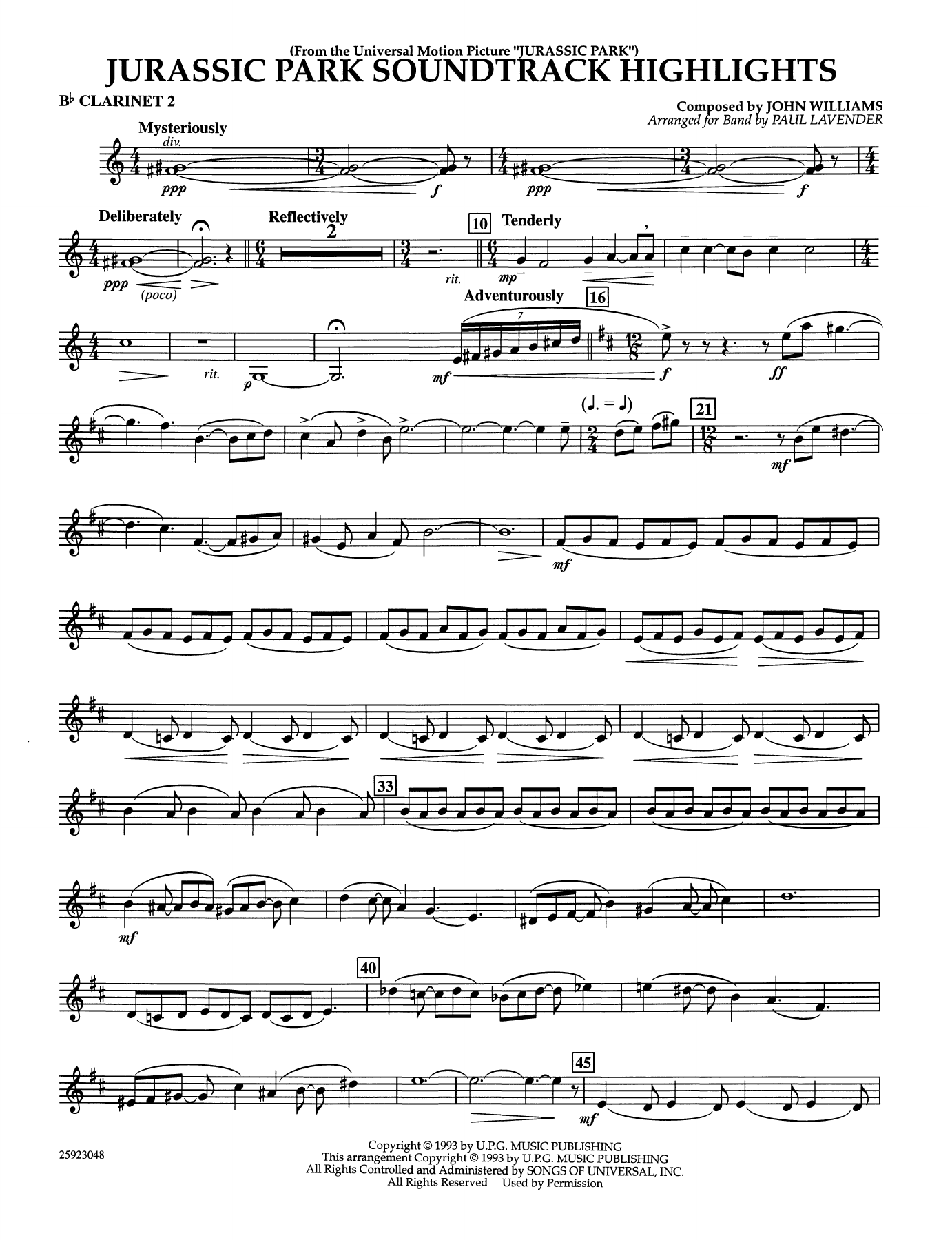 Jurassic Park Soundtrack Highlights (arr. Paul Lavender) - Bb Clarinet 2
