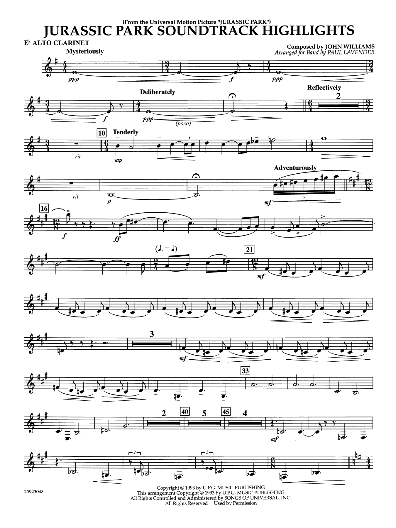 Jurassic Park Soundtrack Highlights (arr. Paul Lavender) - Eb Alto Clarinet
