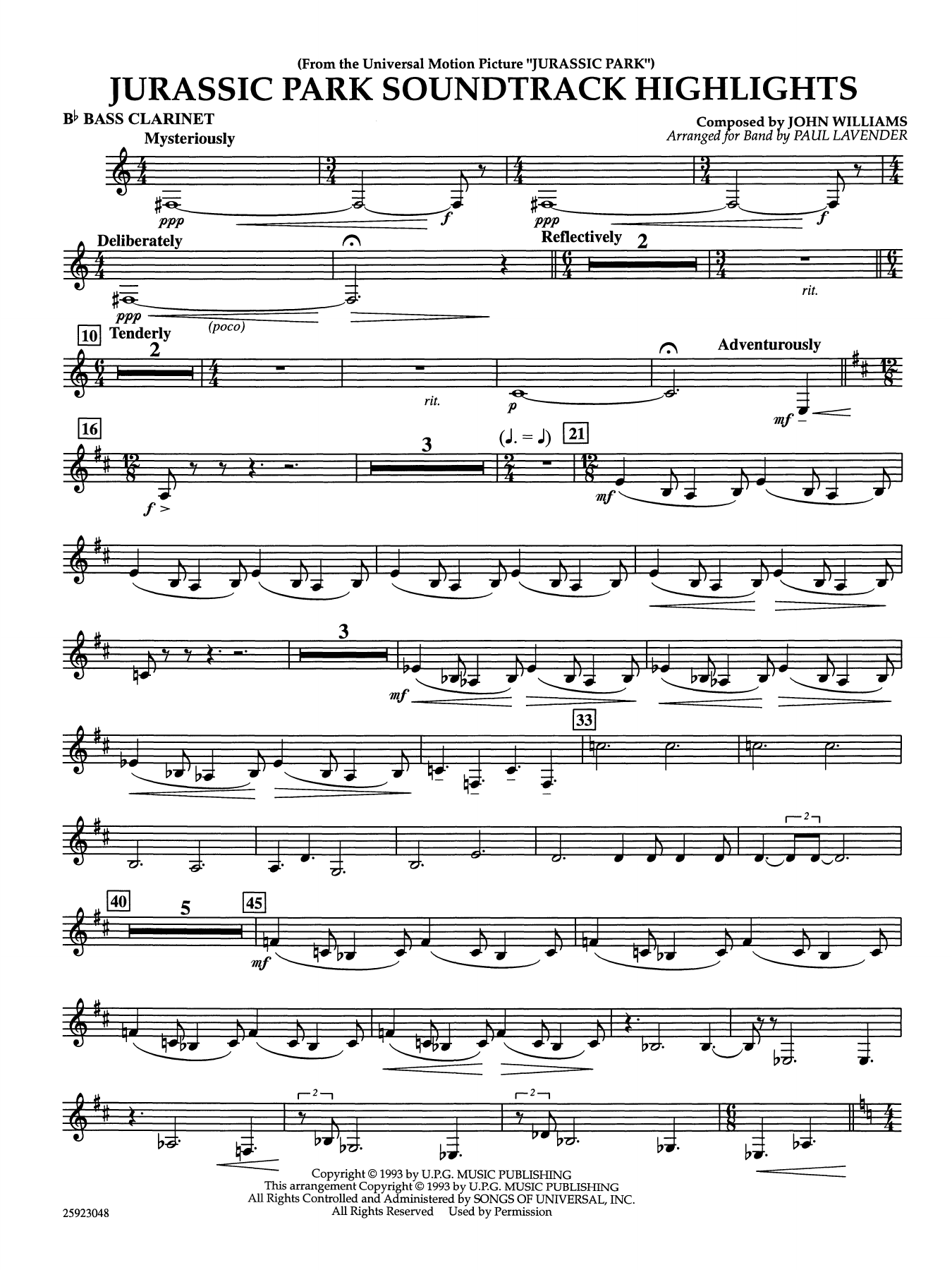 Jurassic Park Soundtrack Highlights (arr. Paul Lavender) - Bb Bass Clarinet