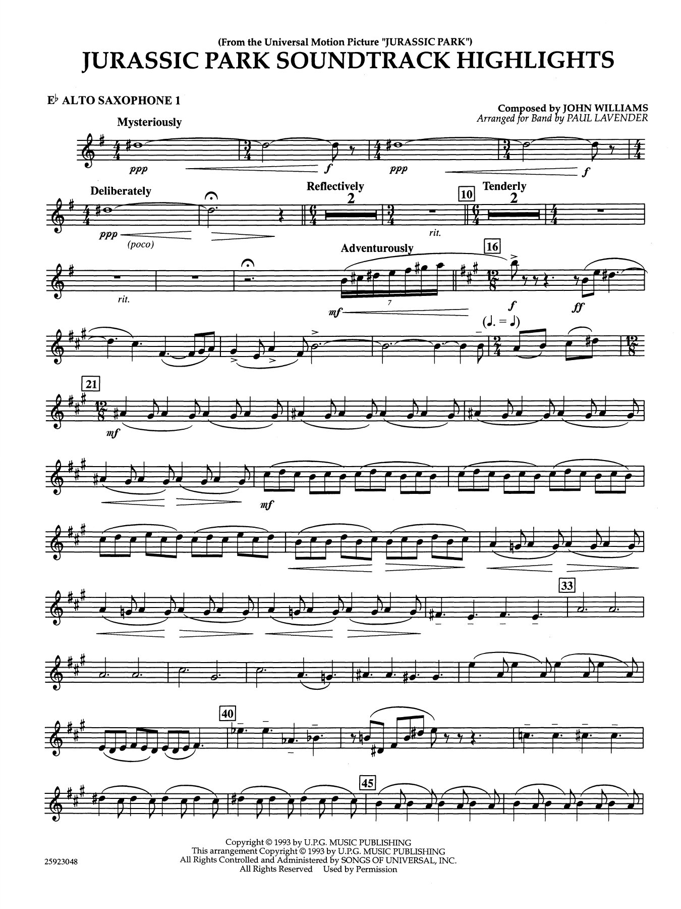 Jurassic Park Soundtrack Highlights (arr. Paul Lavender) - Eb Alto Saxophone 1