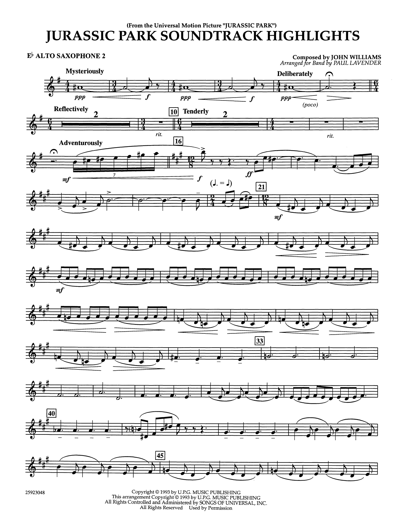 Jurassic Park Soundtrack Highlights (arr. Paul Lavender) - Eb Alto Saxophone 2