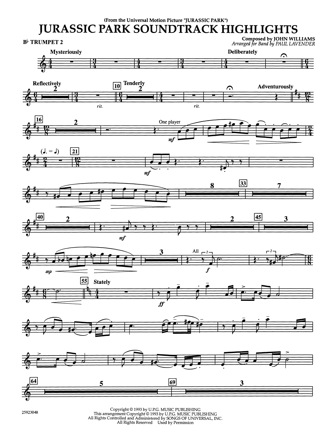 Jurassic Park Soundtrack Highlights (arr. Paul Lavender) - Bb Trumpet 2