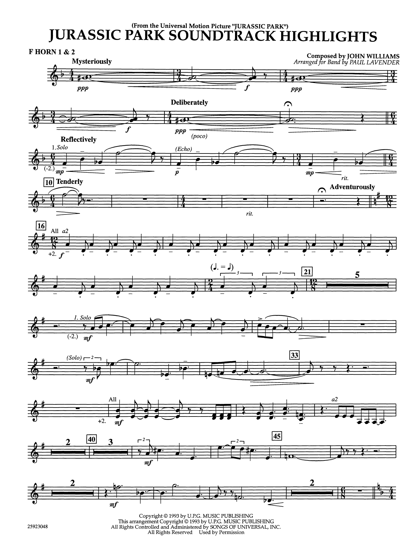 Jurassic Park Soundtrack Highlights (arr. Paul Lavender) - F Horn 1 2