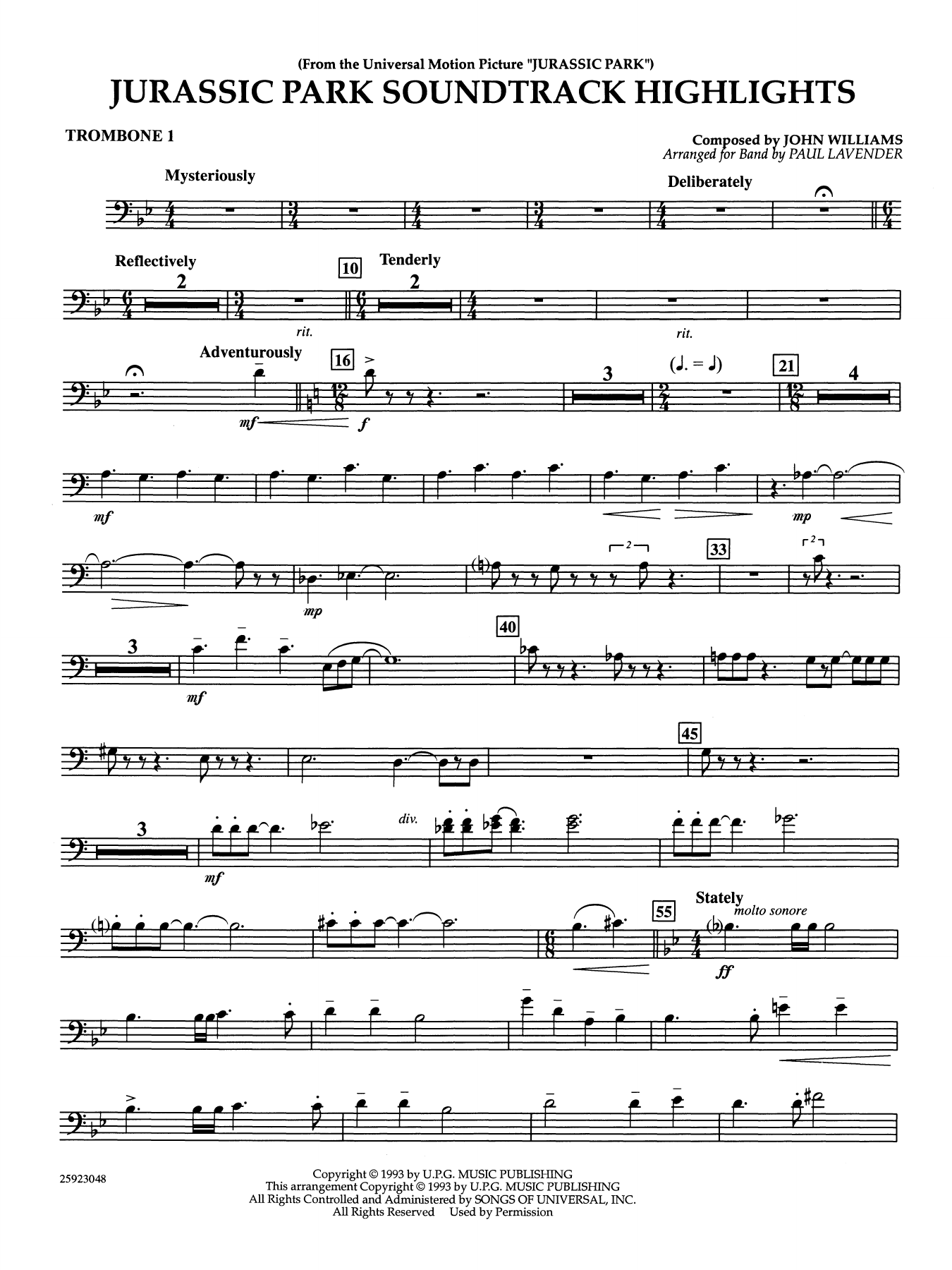 Jurassic Park Soundtrack Highlights (arr. Paul Lavender) - Trombone 1