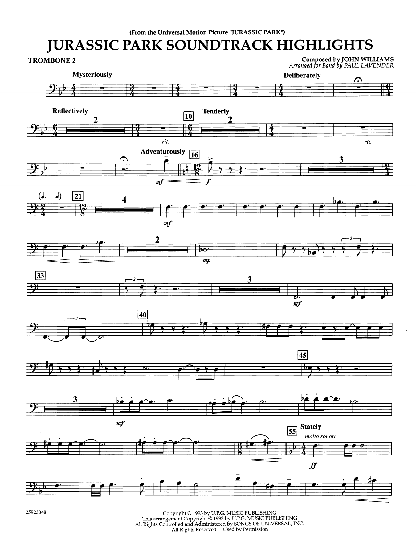 Jurassic Park Soundtrack Highlights (arr. Paul Lavender) - Trombone 2