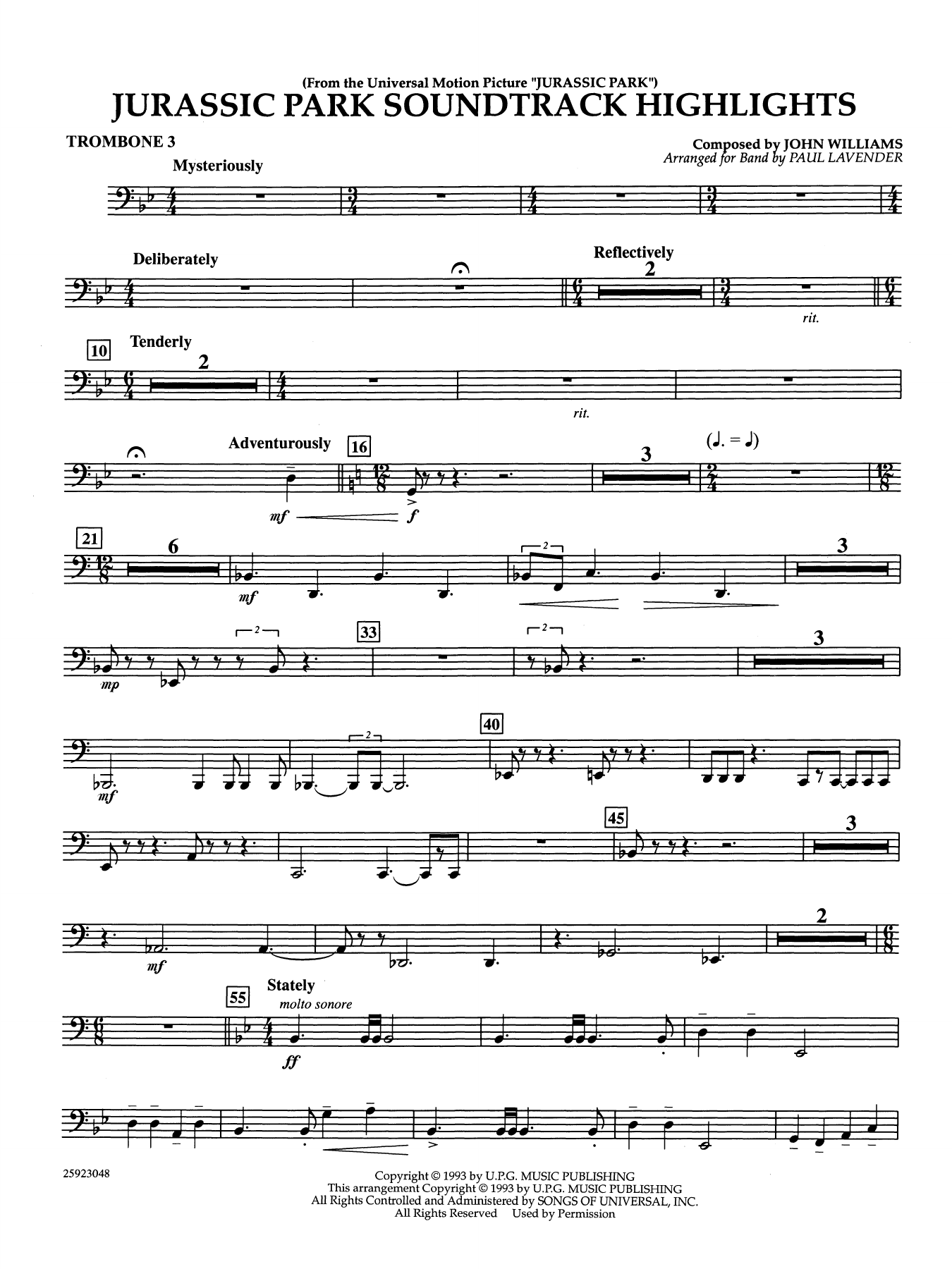 Jurassic Park Soundtrack Highlights (arr. Paul Lavender) - Trombone 3