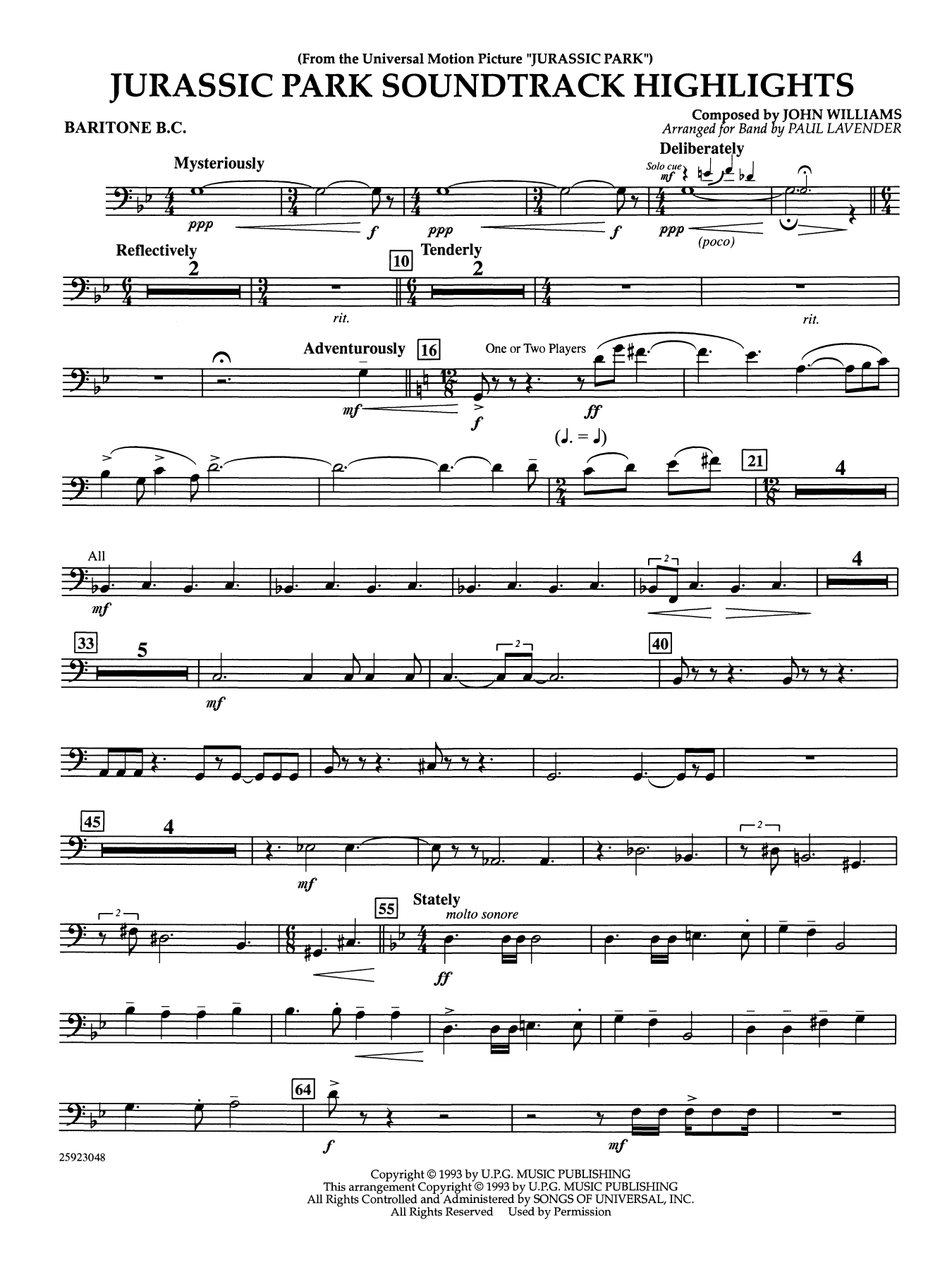 Jurassic Park Soundtrack Highlights (arr. Paul Lavender) - Baritone B.C.
