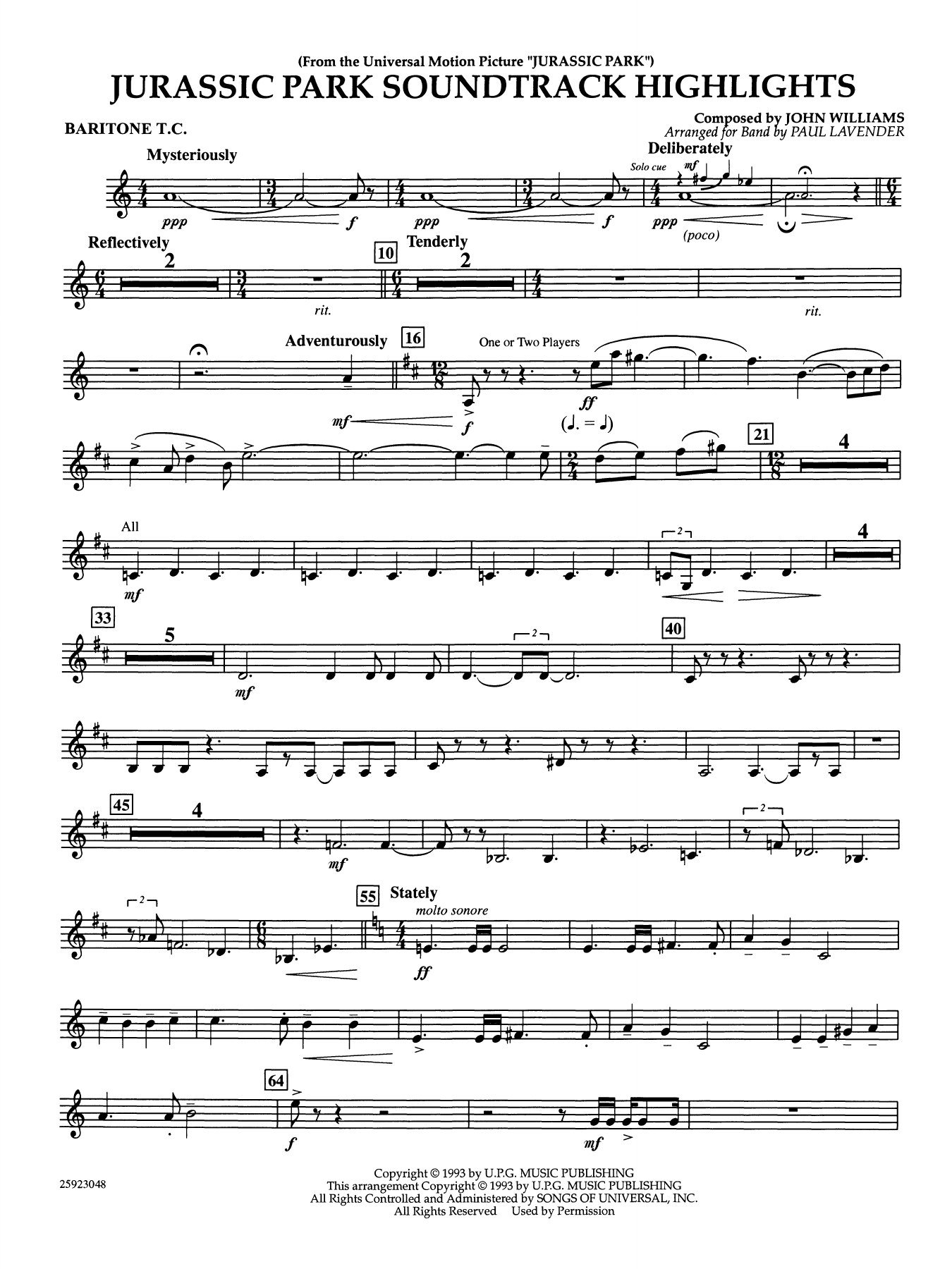 Jurassic Park Soundtrack Highlights (arr. Paul Lavender) - Baritone T.C.
