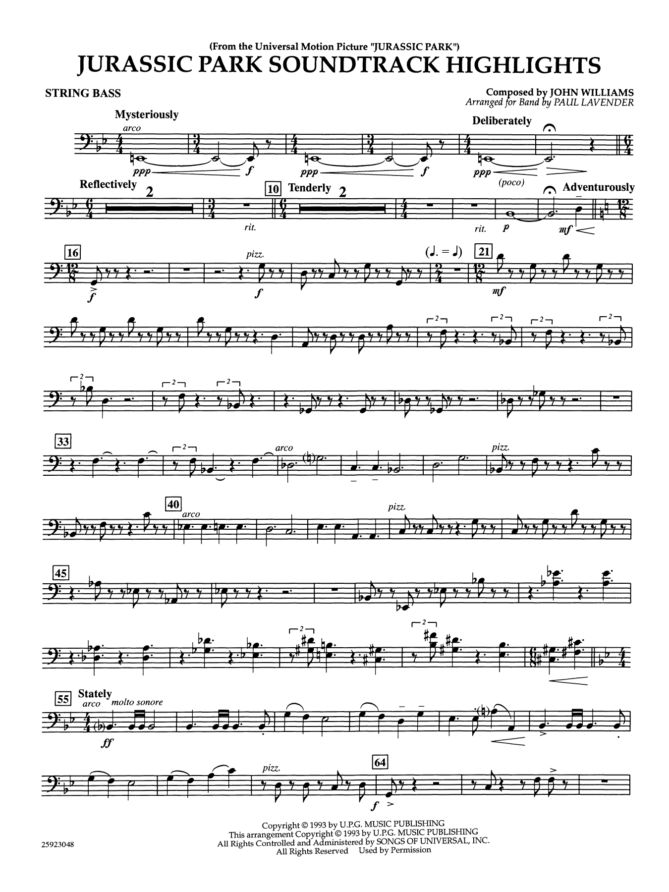 Jurassic Park Soundtrack Highlights (arr. Paul Lavender) - String Bass