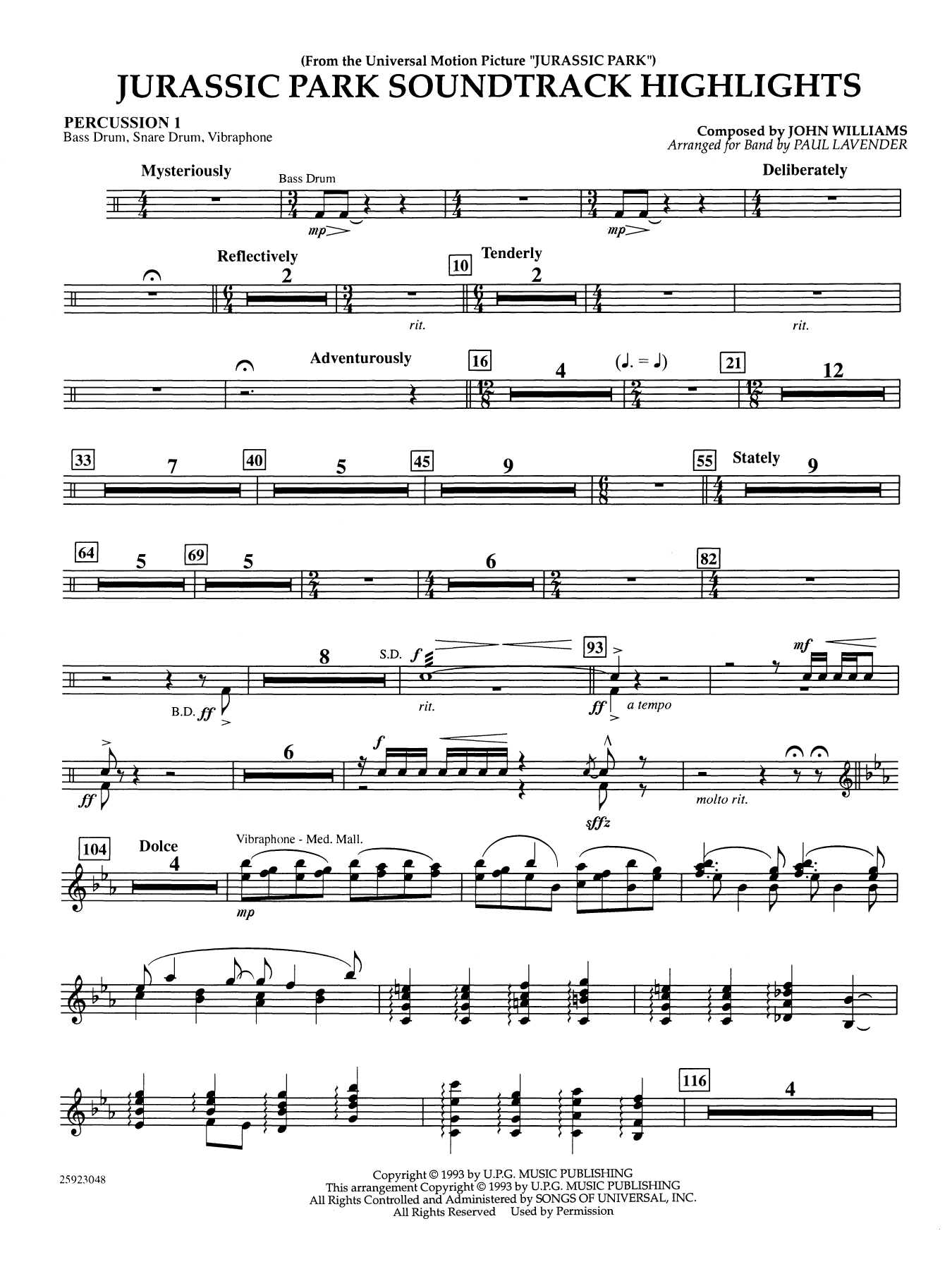 Jurassic Park Soundtrack Highlights (arr. Paul Lavender) - Percussion 1