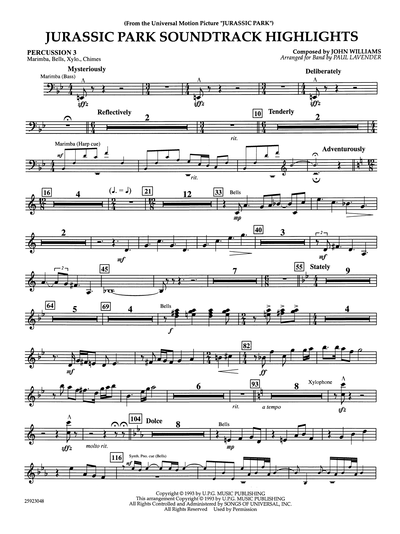 Jurassic Park Soundtrack Highlights (arr. Paul Lavender) - Percussion 3